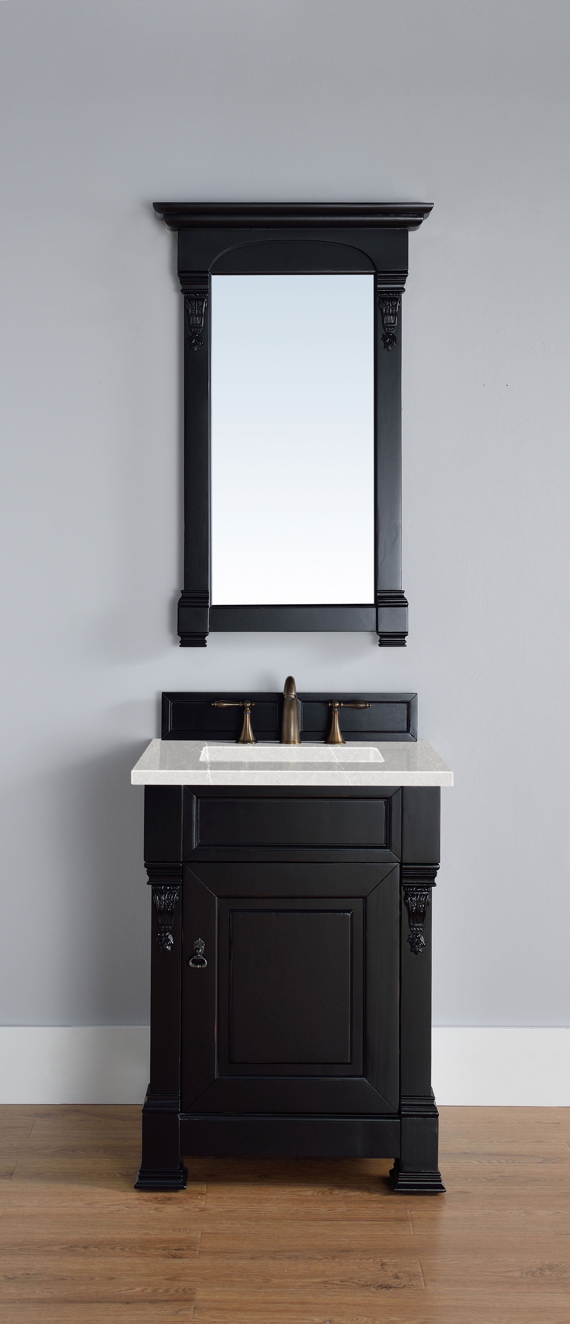 Brookfield 26 Inch Single Bathroom Vanity Set with Antique Black Finish & 3CM Eternal Serena Quartz Countertop - Perfect for Modern Farmhouse, Coastal, or Traditional Bathroom Designs
