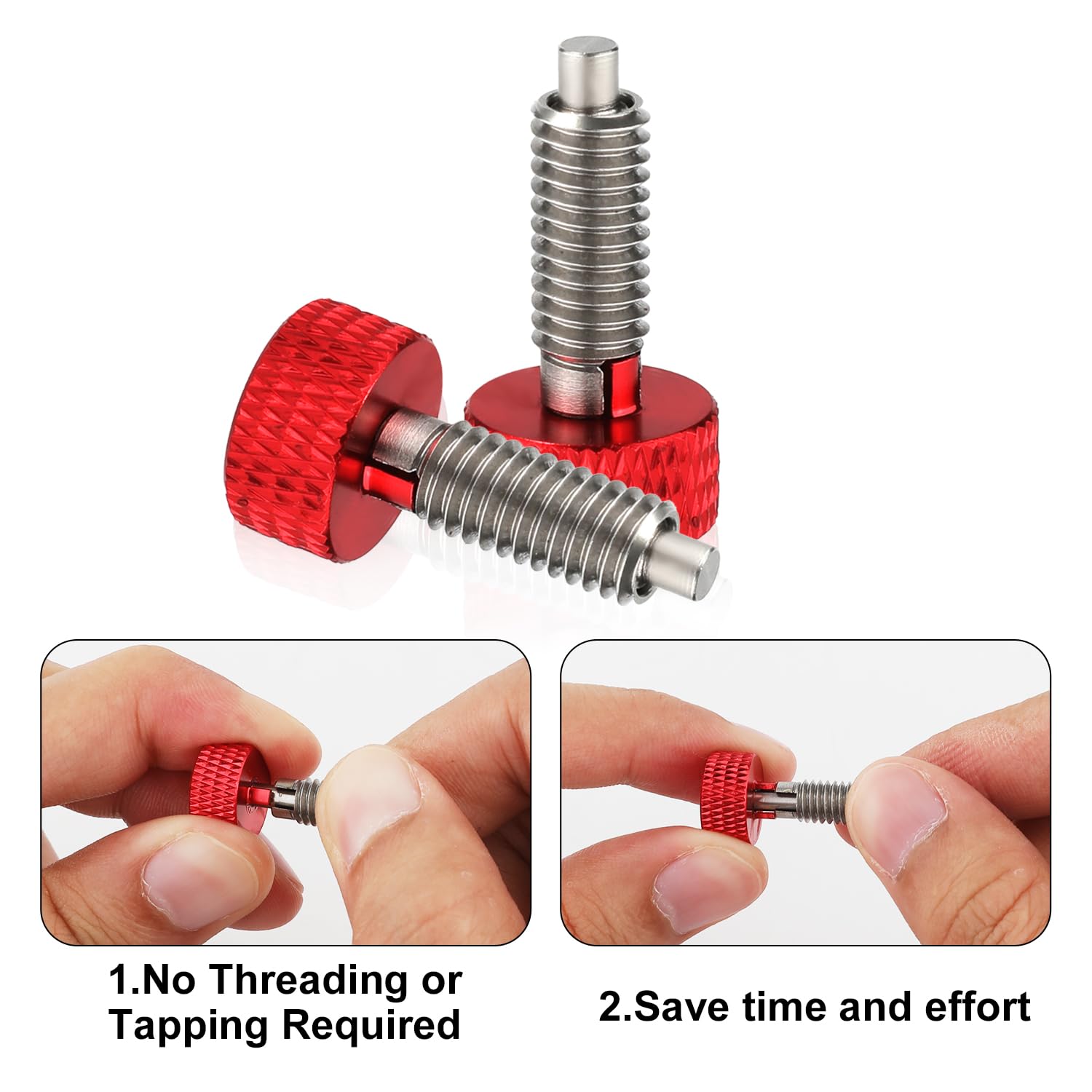 2-Pack M6 Stainless Steel Quick Release Pins with Spring Plunger & Bolt for Milwaukee Packout Toolbox Handle Removal Kit (Red) - Easy Toolbox Access & Organization for DIY, Construction & Workshop Use