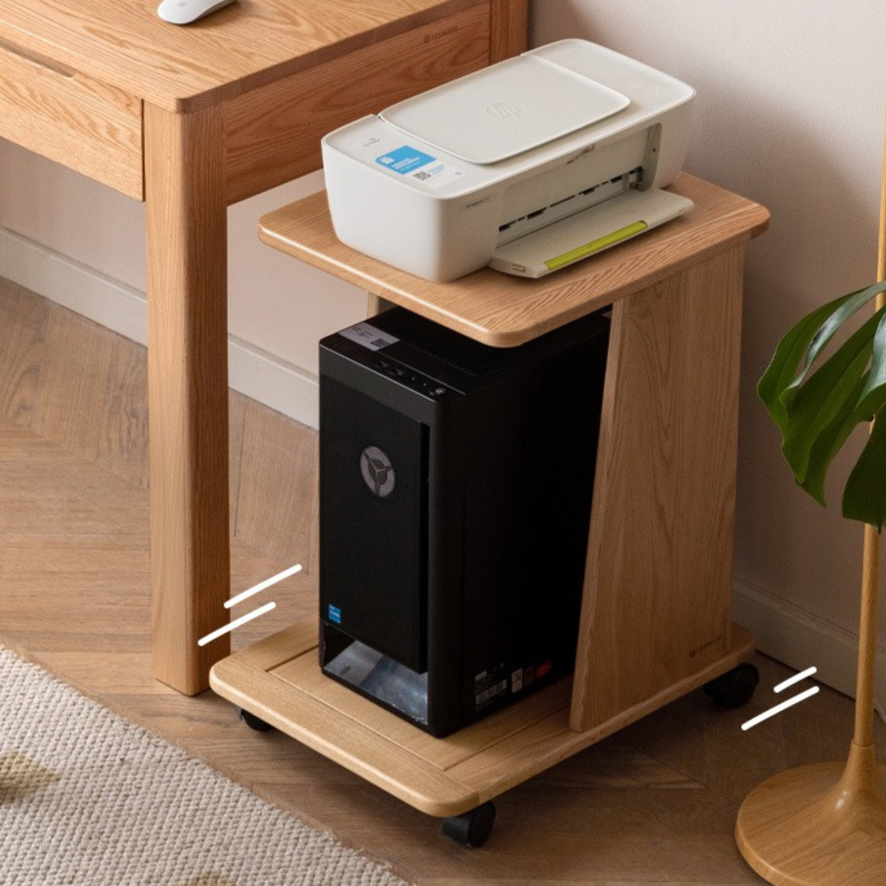 Solid Oak Wood Rolling Storage Cart - Mobile Organizer for Kitchen, Bathroom, or Office Use