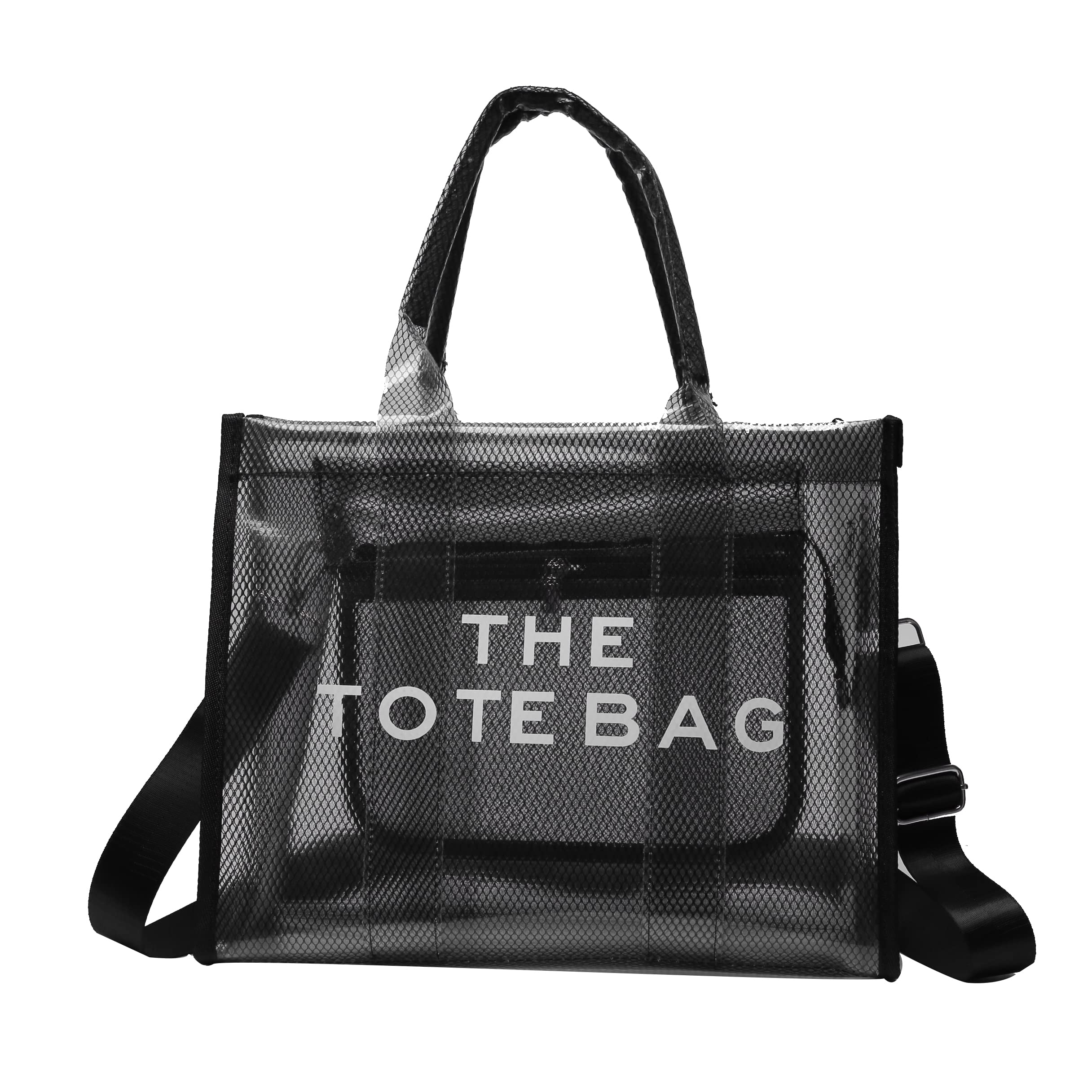 Clear PVC Transparent Mesh Tote Bag for Women - Fashion See Through Shoulder Crossbody Handbag - Perfect for Travel, Beach, Shopping & Gym Use