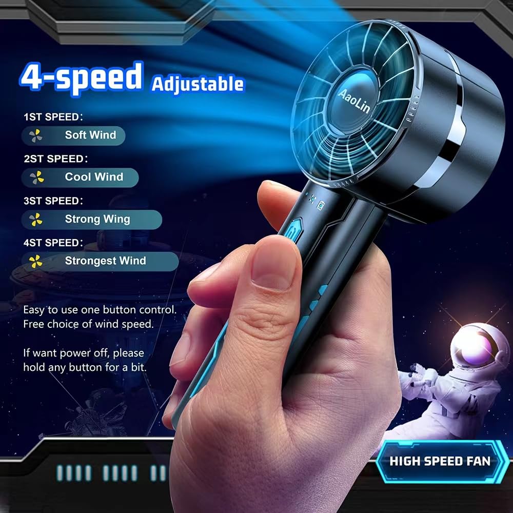 2 Pack Portable Handheld Fan - USB Rechargeable Mini Neck Fan with 4 Speeds & Lanyard, High Speed Motor Lasts 4-16 Hours - Perfect for Summer Outdoor Travel, Sports, Office, Kids & Women (Great Gift Idea)
