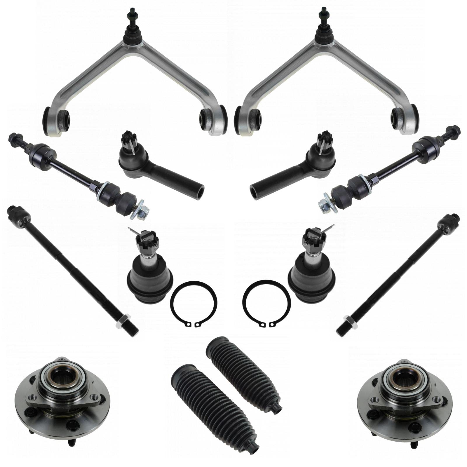 TRQ 14-Piece Front Suspension Kit for 2002-2005 Dodge Ram 1500 2WD - Includes Ball Joints, Control Arms, Sway Bar Links, Tie Rod Ends & Wheel Hub Bearings | Improves Steering & Ride Quality for Daily Driving & Off-Road Use