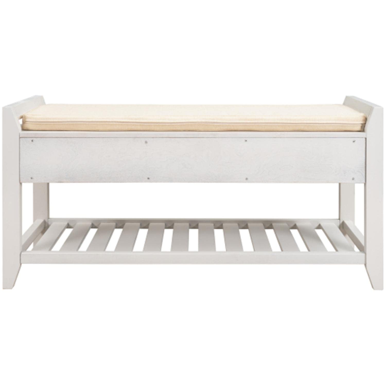 White Wooden Shoe Storage Bench with 2 Drawers & Cushioned Seat - Entryway Organizer for Shoes, Hats & Accessories | Perfect for Hallway, Mudroom or Bedroom Storage Solution