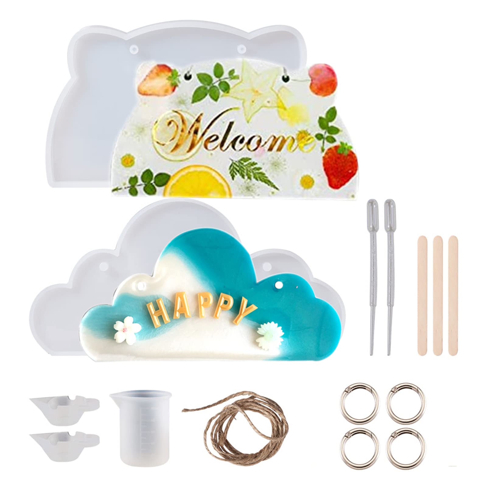 Cute Cat & Cloud Shaped Silicone Resin Molds Set - DIY Epoxy Crystal Door Plates, Pendants & Welcome Signs - Perfect for Home Decor, Office & Store Tags - Crafting Supplies for DIY Enthusiasts