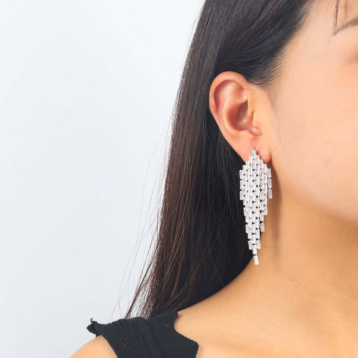 Sparkly Baguette CZ Tassel Waterfall Earrings for Women - Elegant Crystal Drop Dangle Earrings for Party, Wedding & Evening Wear | A7616