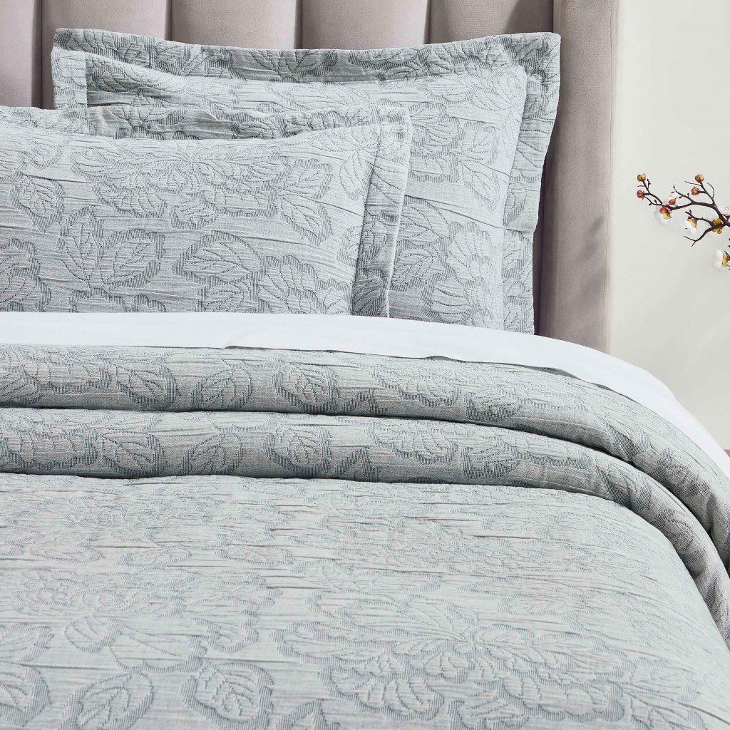 Hibiscus Cotton Medium Weight Matelasse Woven Bedspread and Sham Set - Queen Size, Floral Design, Soft & Breathable - Perfect for Master Bedroom, Guest Room, or Vacation Home Decor