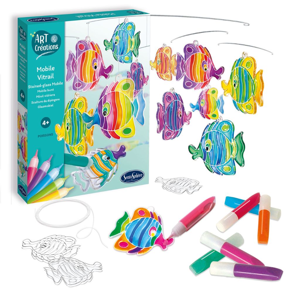 Sentosphere Stained Glass Fish Mobile Kit - DIY Handmade Art Craft for Kids & Adults - Perfect for Nursery Decor, Baby Shower Gift & Home Decoration
