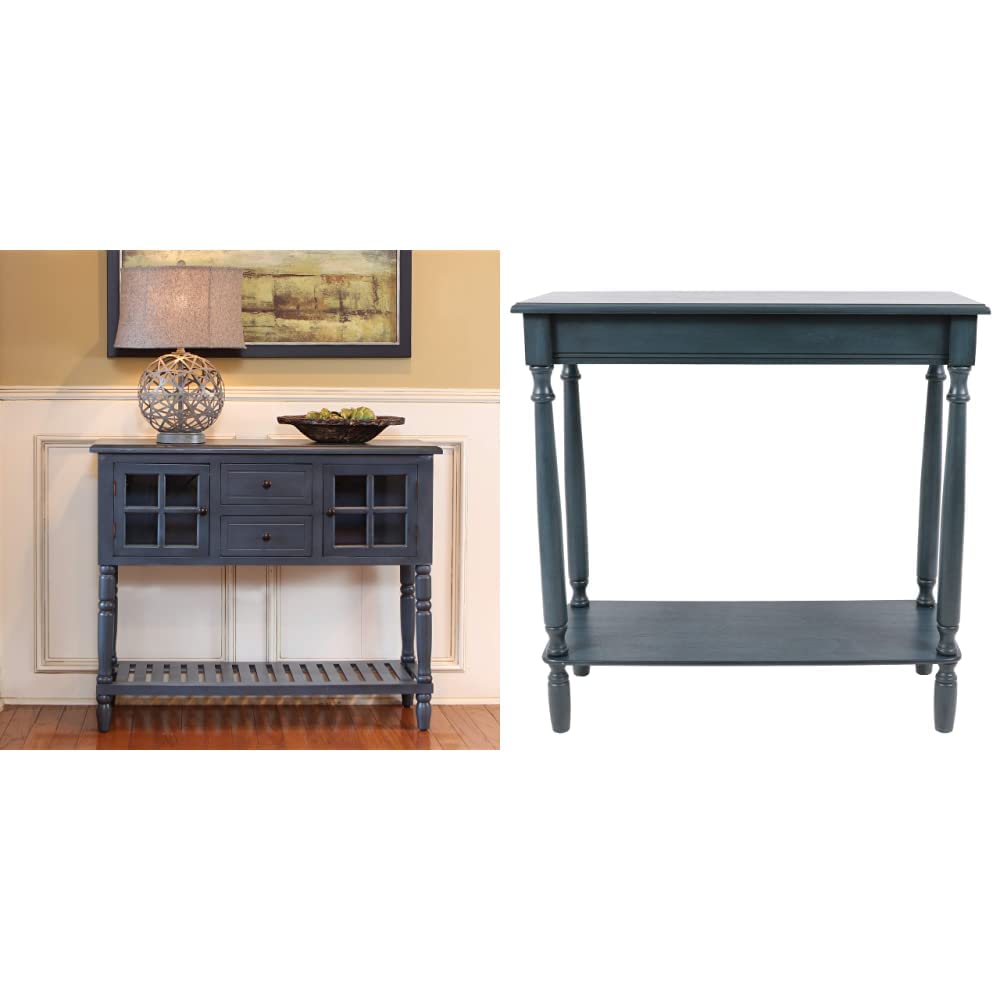Antique Navy Console Table & Accent Table - Vintage Home Decor for Living Room, Bedroom, or Entryway