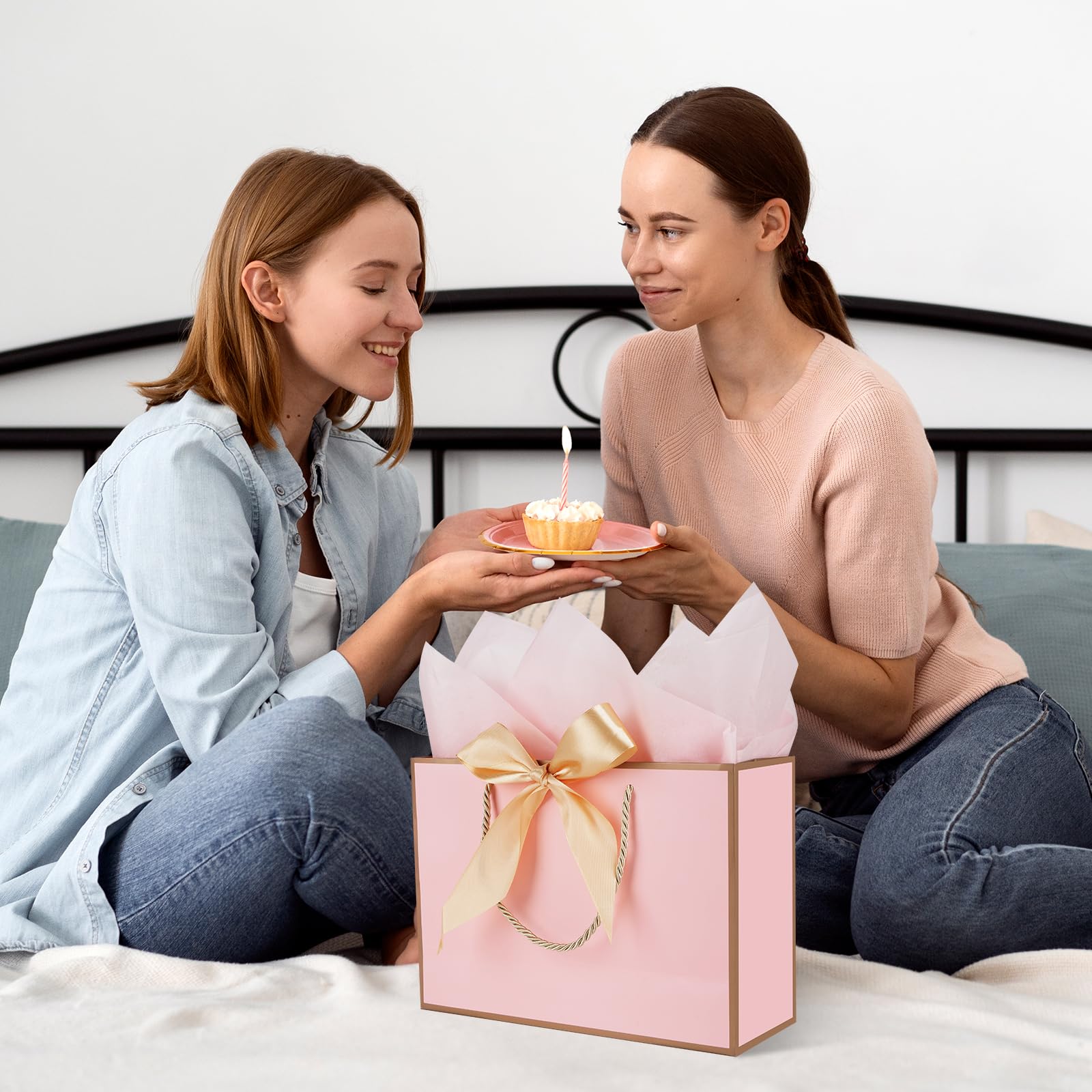 Premium 2-Pack Pink & Gold Gift Bags with Tissue Paper & Cards - 11