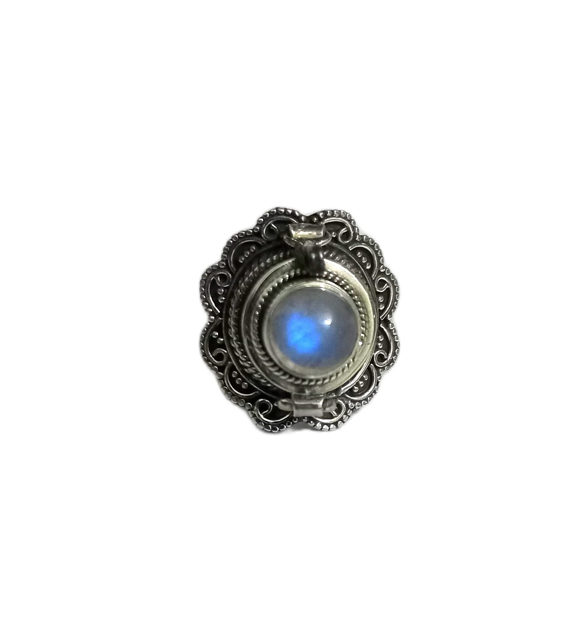 Rainbow Moonstone Poison Box Ring - Blue Flash Moonstone Gemstone Jewelry, Handmade Openable Designer Ring for Women, Unique Christmas Gift for Her, Perfect for Parties, Engagements & Special Occasions