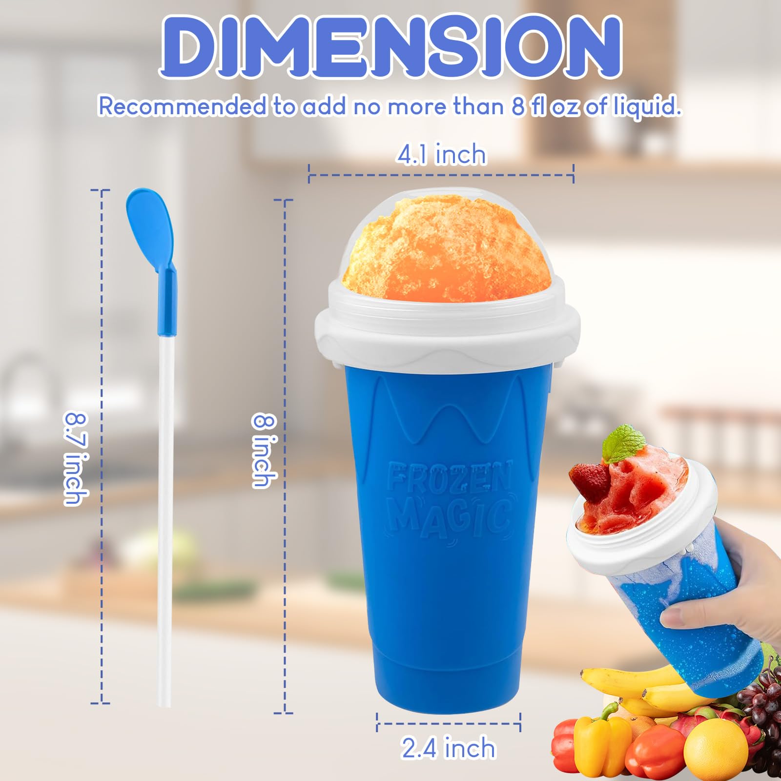 2 Pack Slushie Maker Cups - DIY Frozen Magic Squeeze Cups with Lid & Straw for Juice, Milk, Yogurt & Smoothies | Perfect for Kids, Parties & Summer Treats (Blue + Green)