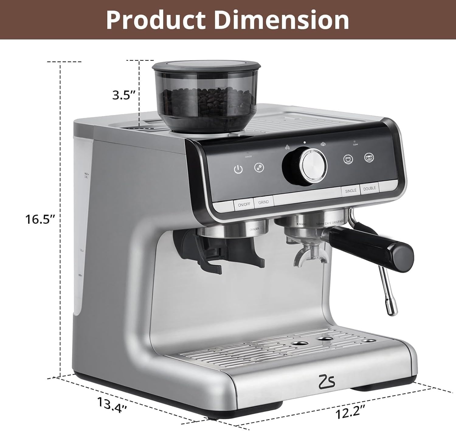 Premium 20 Bar Espresso Machine with Built-in Grinder & Milk Frother - 95oz Removable Water Tank for Home Barista - Stainless Steel Coffee Maker for Lattes, Cappuccinos & Americanos - Perfect for Kitchen, Office & Small Coffee Shops