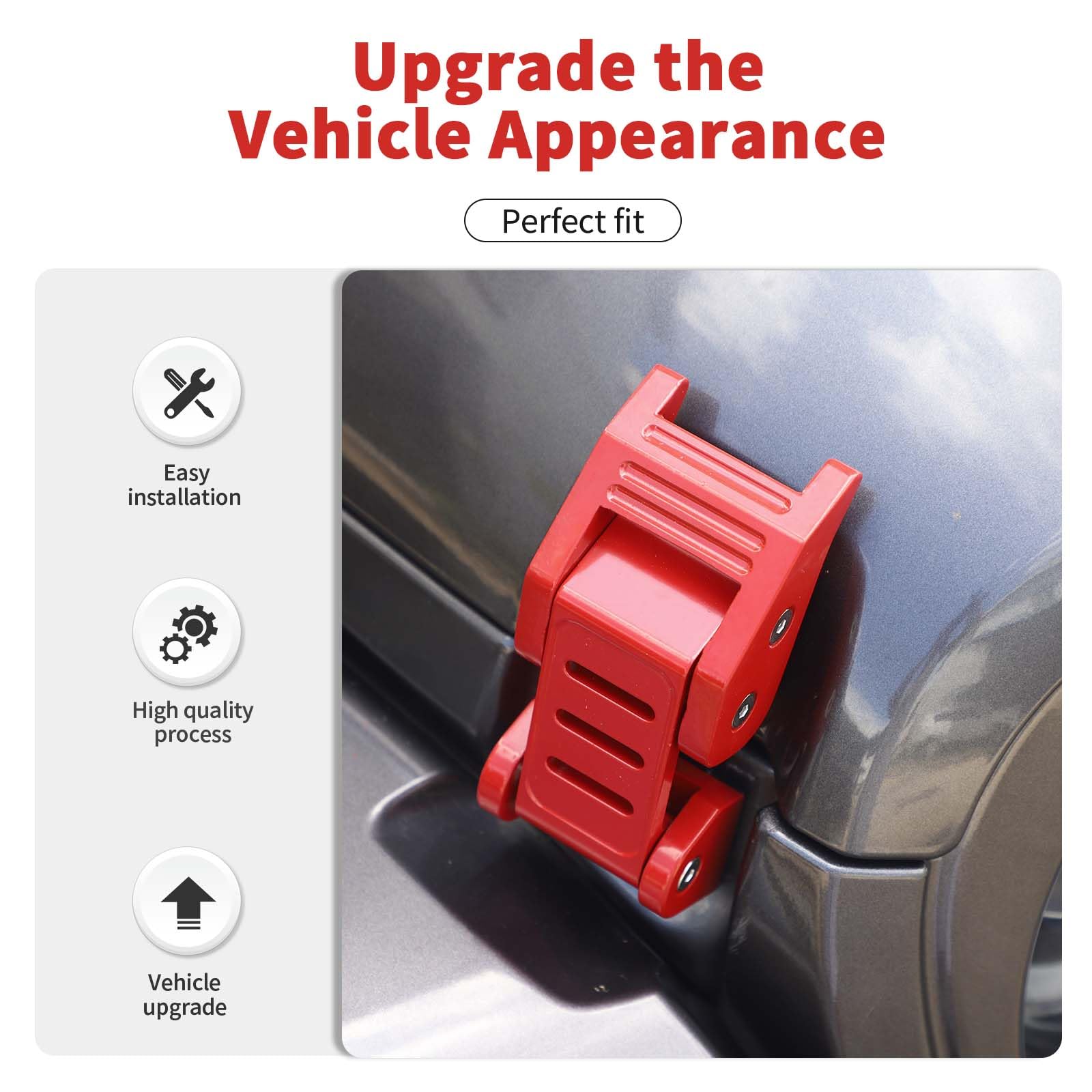 Stainless Steel Hood Latch Kit for 2007-2018 Jeep Wrangler JK/JKU & 2018-2025 JL/JLU/Gladiator JT - Red Exterior Accessories for Off-Roading & Adventure