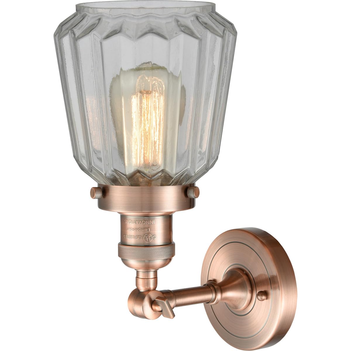 Innovations 201F-AC-G142-LED Semi-Flush Mount Ceiling Light Fixture - Antique Copper Finish, Energy Efficient LED Lighting for Bedroom, Living Room & Hallway