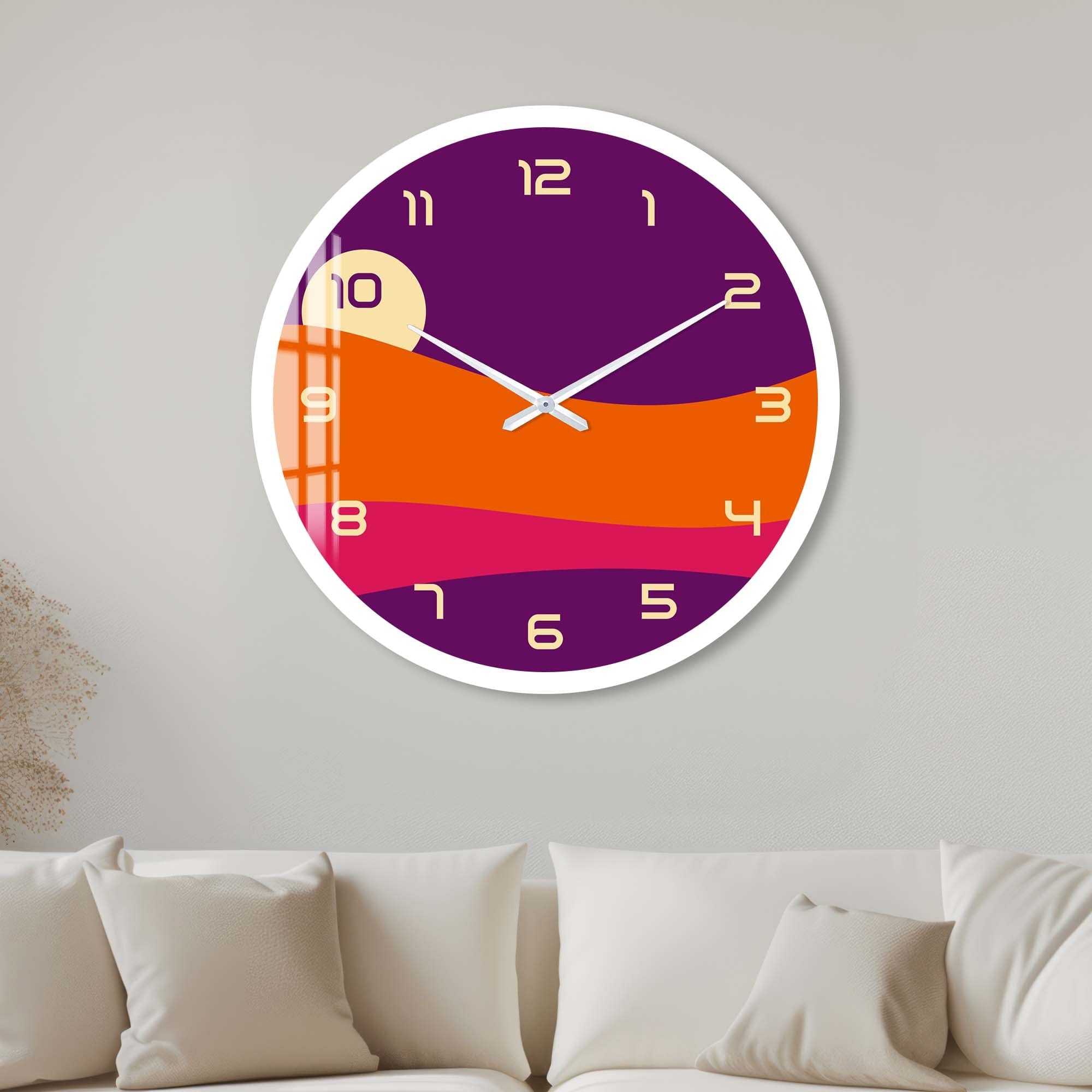 Pastel Sunset Glass Wall Clock - Modern Decorative Silent Non-Ticking Clock for Living Room, Bedroom, Office - Perfect Home Decor & Unique Gift Idea