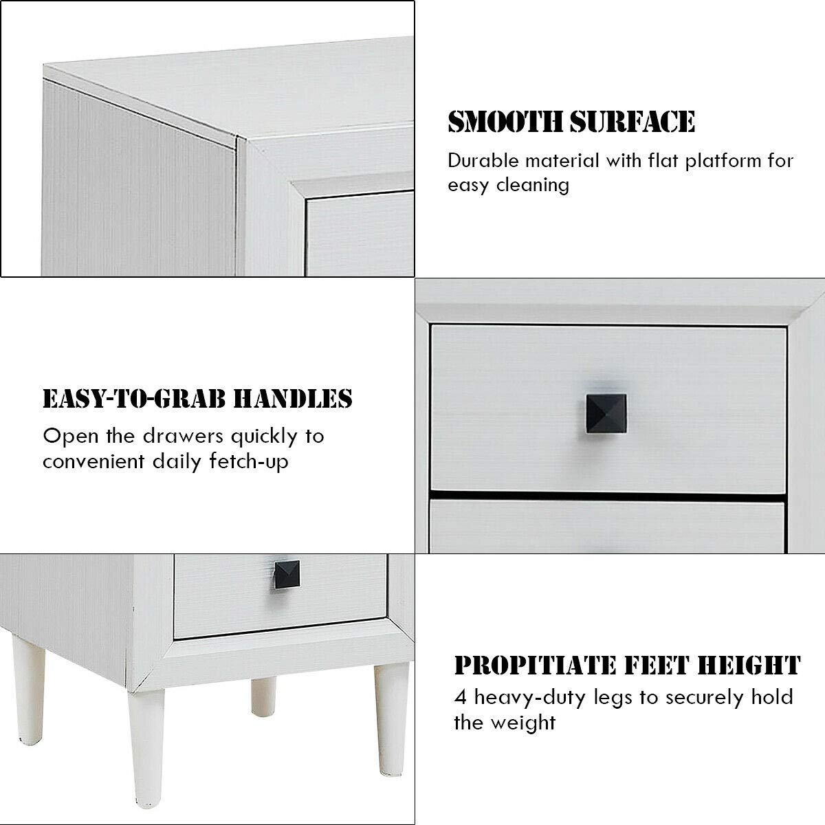 Safeplus White Wood Nightstand with 2 Drawers - Multipurpose End Table, Sofa Side Table & Bedside Cabinet for Bedroom, Living Room & Office - Perfect for Storage, Reading & Home Decor