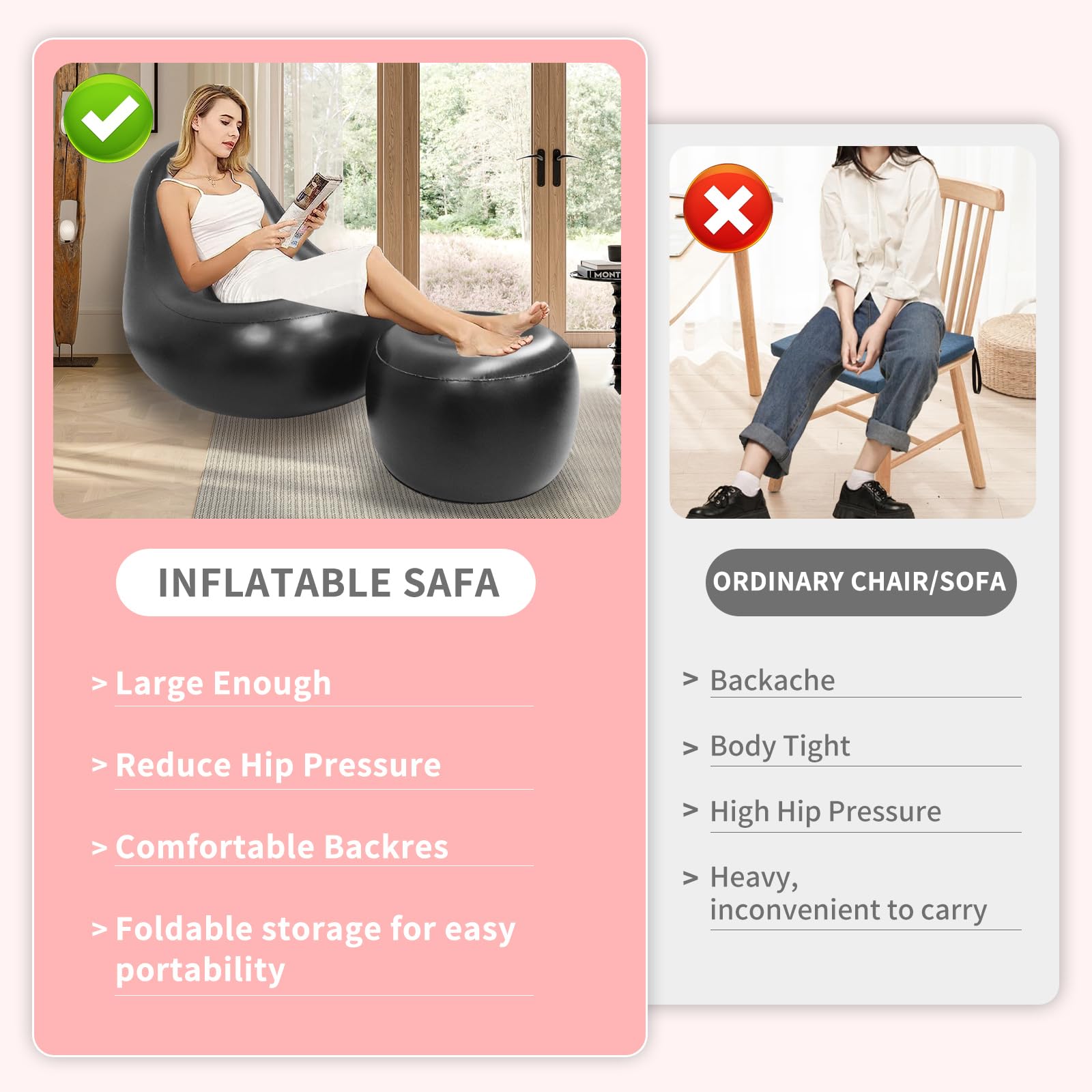 Inflatable Chair Sofa with Hole for Post-Surgery Recovery - BBL Support Cushion with Electric Air Pump & Ottoman - Comfortable Seating for Brazilian Butt Lift, Pregnancy & Relaxation (Black) - Perfect for Home, Hospital & Office Use