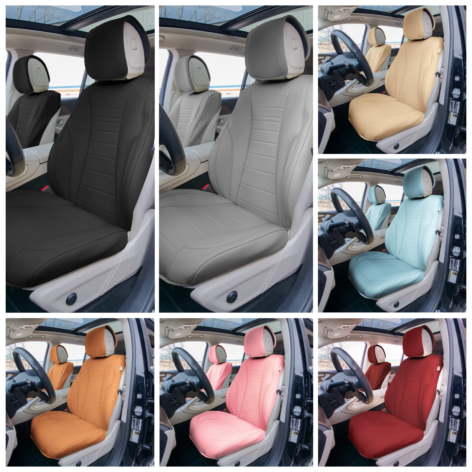 Premium TLH Grande70 Luxe Faux Leather Beige Car Seat Covers - 2 Pack Waterproof Universal Fit for Cars, Trucks & SUVs | Elegant Pattern | Comfort & Protection for Daily Commute, Road Trips & Family Travel