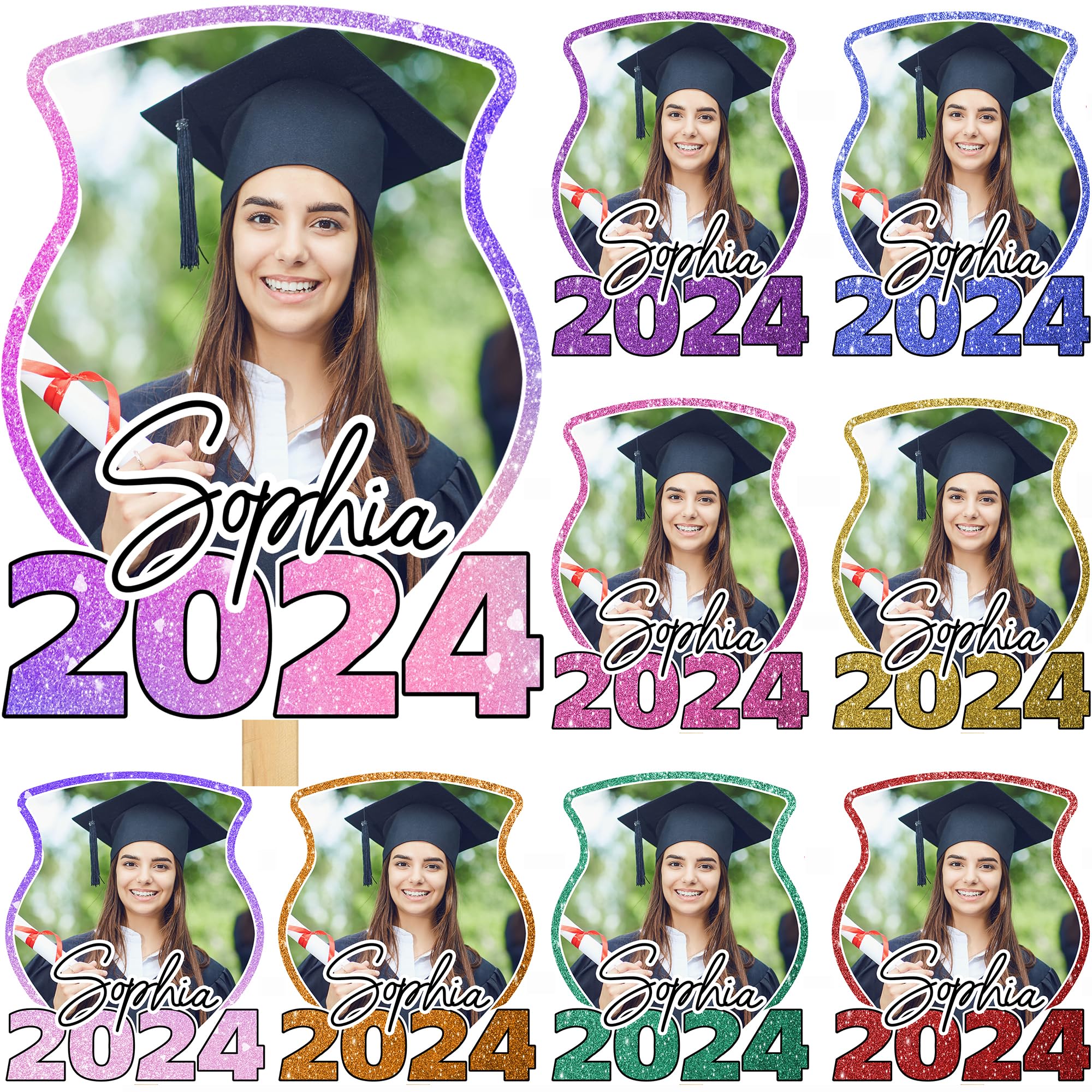 Custom Graduation Fan Gifts with Photo - Personalized Cardboard Cutouts for 2024 Graduates | Big Head on Stick for Him & Her | Perfect for Graduation Parties, Decorations & Celebrations