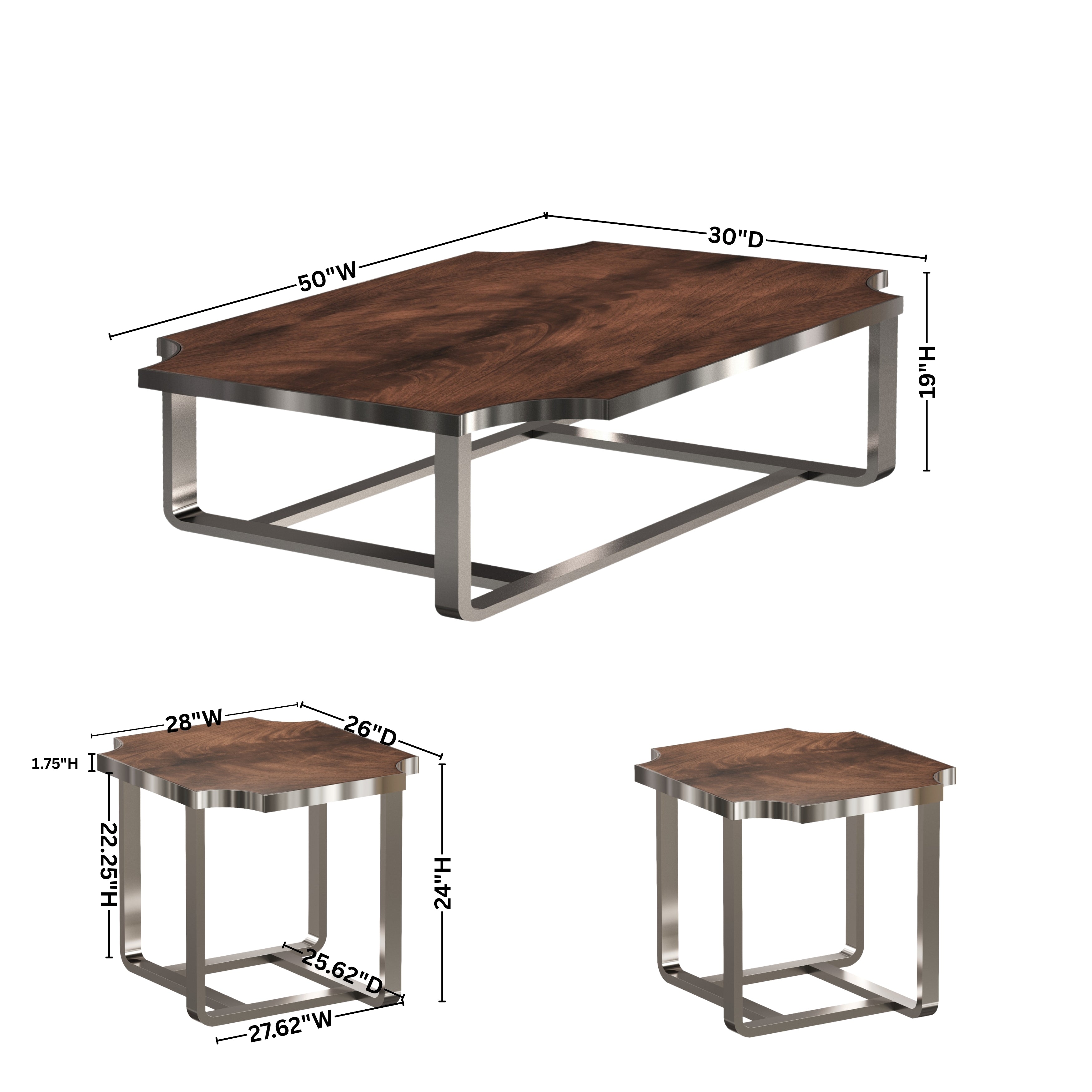 Roundhill Furniture Ruffin 3-Piece Rectangular Coffee Table Set - 50x30 Inch Modern Living Room Table with 2 Matching End Tables for Home Decor, Living Room, Lounge & Office Use