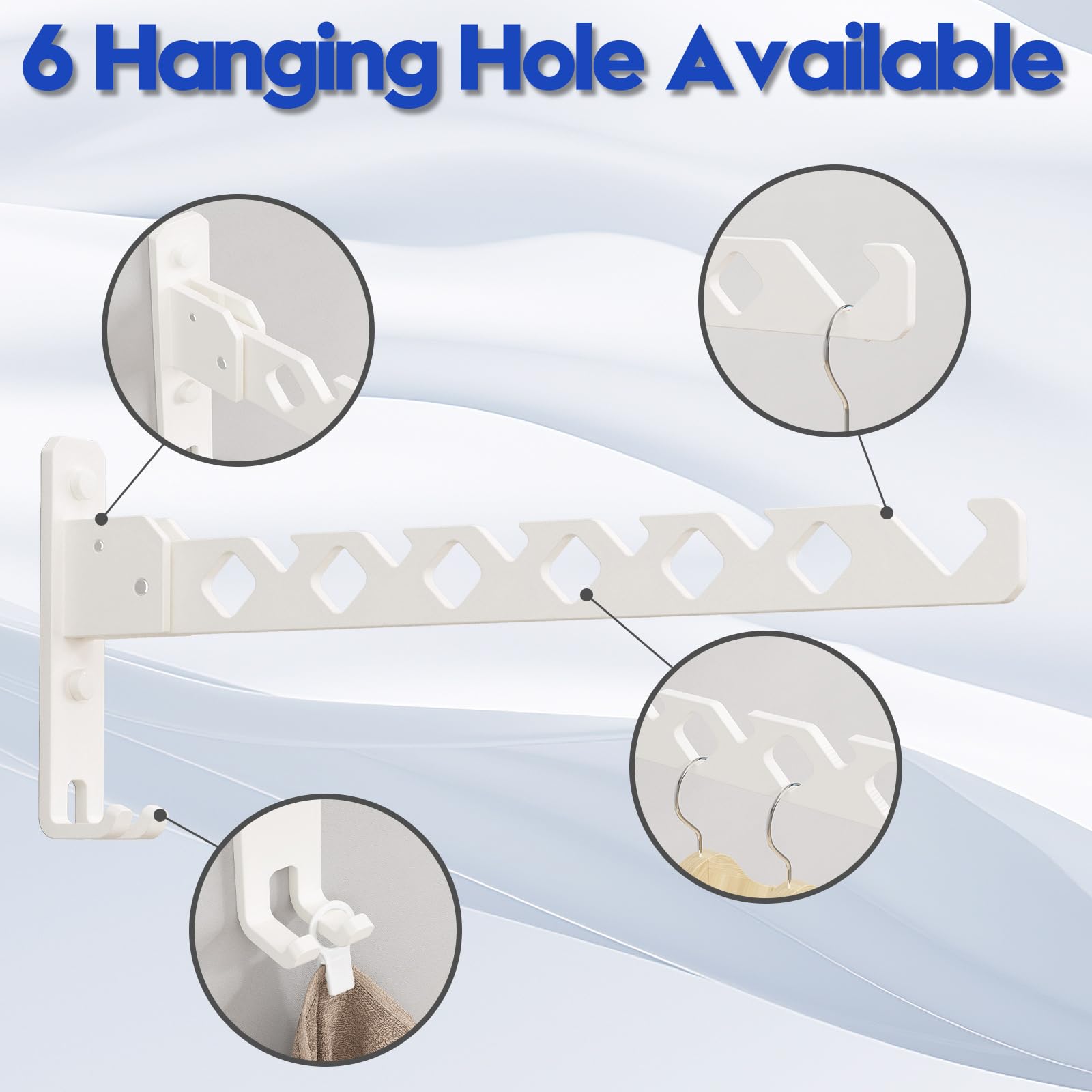 Foldable Wall Mounted Clothes Drying Rack - Space Saving Laundry Hanger for Small Rooms, Bathroom & Closet - White Indoor Clothes Rack for Efficient Drying - Perfect for Apartments, Dorms and Tiny Homes