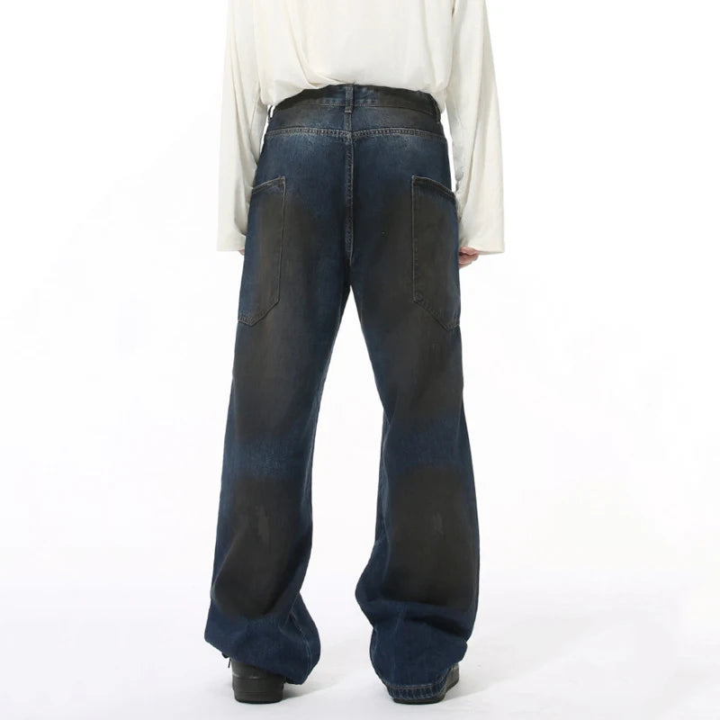 Trendy American Style Men's Denim Jeans - Casual Distressed Straight Wide Leg Loose Fit Pants with Spliced Deconstructed Details | Perfect for Streetwear, Everyday Wear & Fashion Outfits