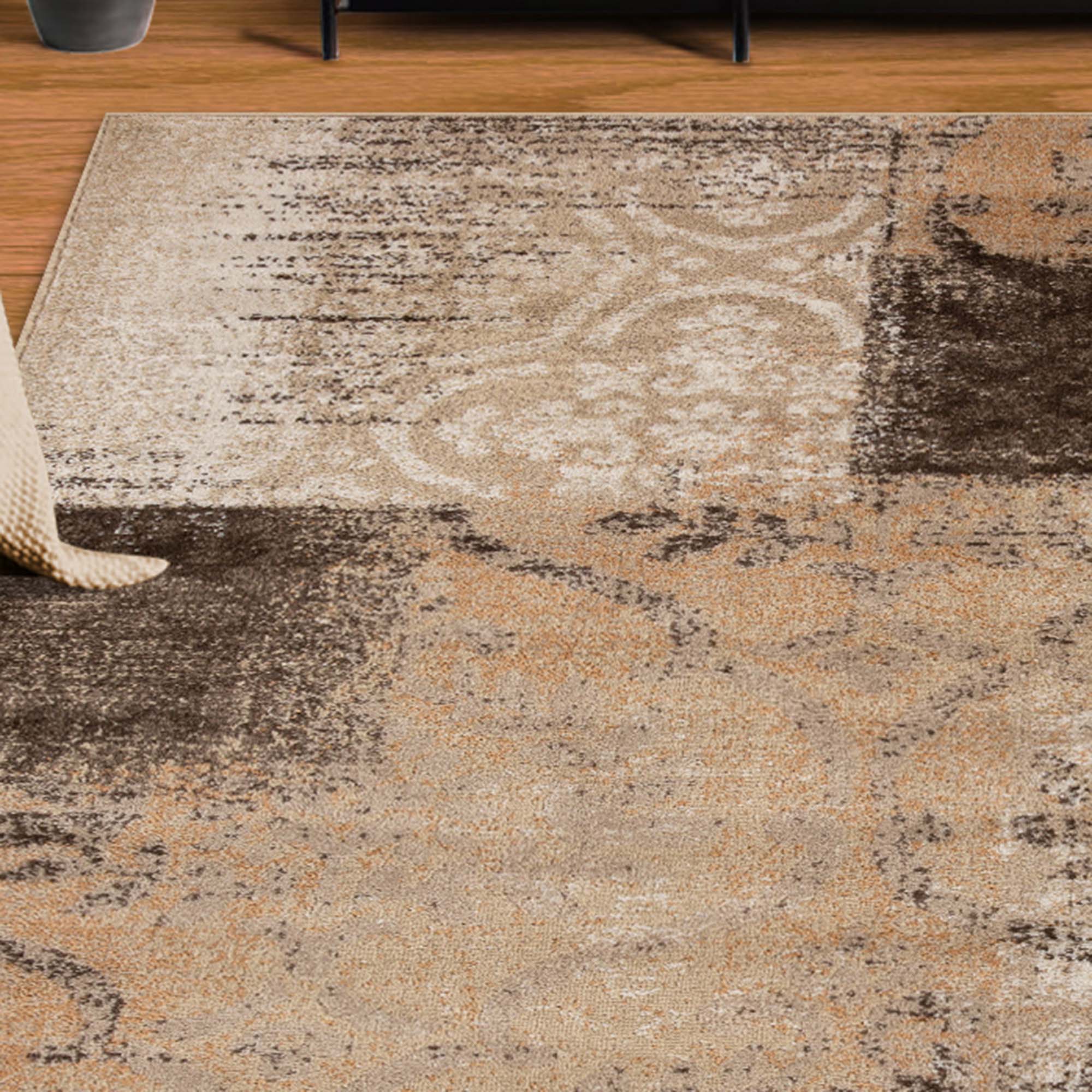 Bristol Distressed Abstract Damask Indoor Area Rug - Non-Slip Living Room Carpet Runner for Bedroom, Hallway & Entryway Decor