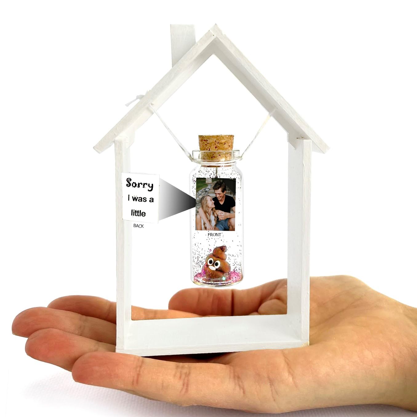 Personalized Apology Gift for Her and Him - Custom Poop in a Jar with Sorry Card & Forgive Me Bear - Unique I'm Sorry Present with Photo & Message in Wooden Frame - Perfect for Couples, Anniversaries & Making Up After Fights