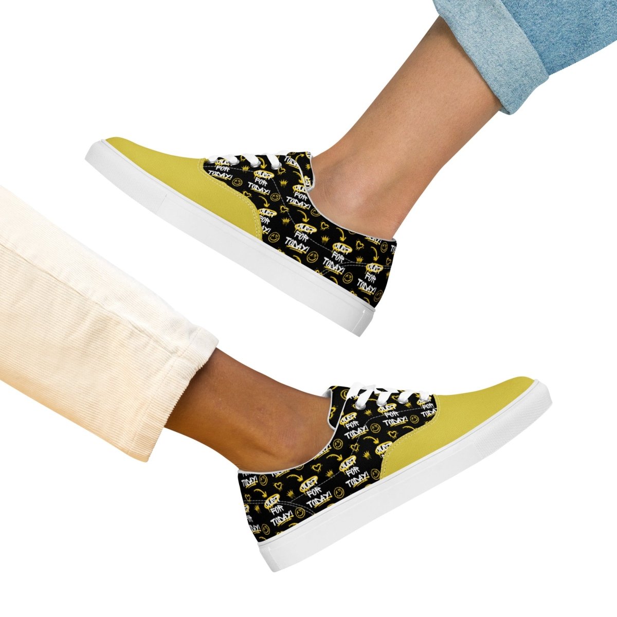 Just for Today Motivational Graffiti Women's Lace-Up Canvas Sneakers - Stylish Casual Shoes for Walking, Running & Street Fashion