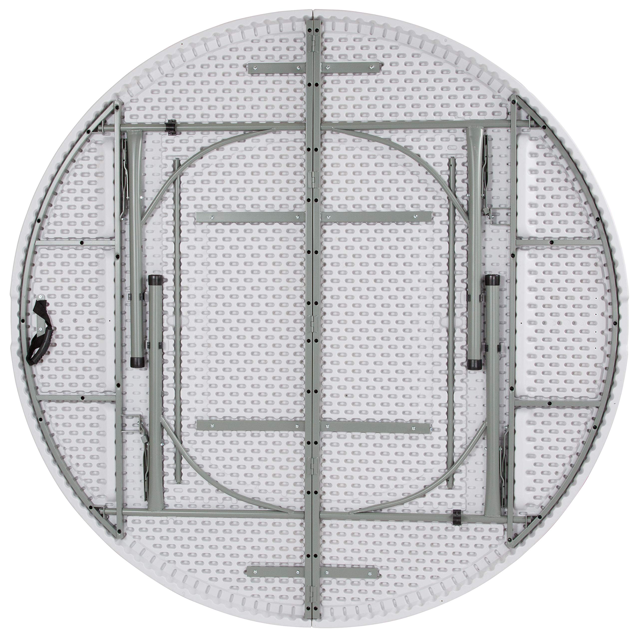6-Foot Round Bi-Fold Granite White Plastic Folding Table with Handle - Perfect for Parties, Events, and Outdoor Gatherings
