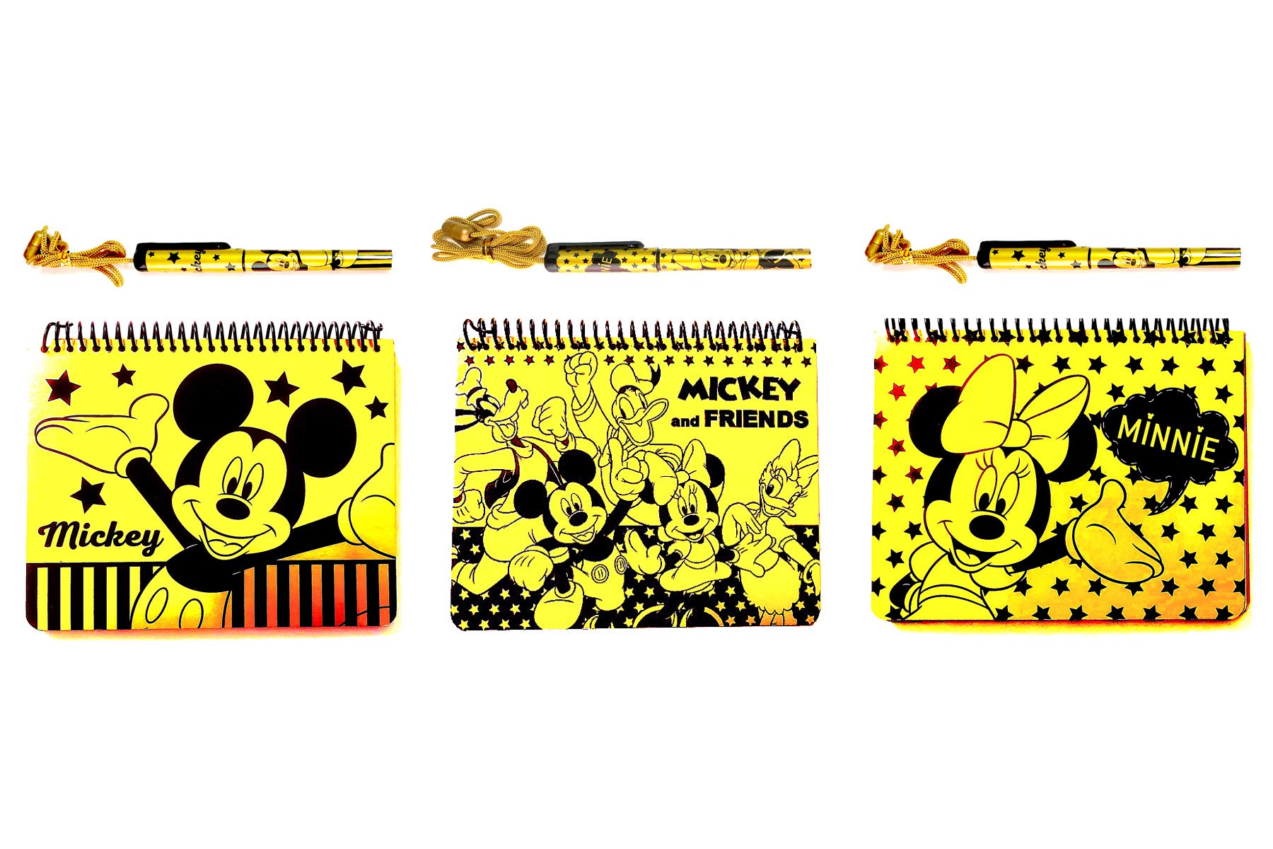 Mickey Mouse Autograph Book Set - 3 Large Spiral Notebooks with 3 Gold Necklace Pens for Collectors, Fans & Disney Park Souvenirs | Perfect for Signatures, Memories & Special Events
