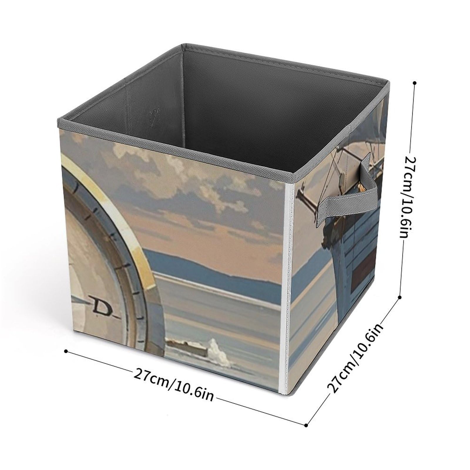 Collapsible Storage Bins with Handles - Ship & Compass Printed Organizing Baskets for Home, Office, Closet, and Pantry Organization - Space Saving Storage Containers for Toys, Clothes, and Household Items