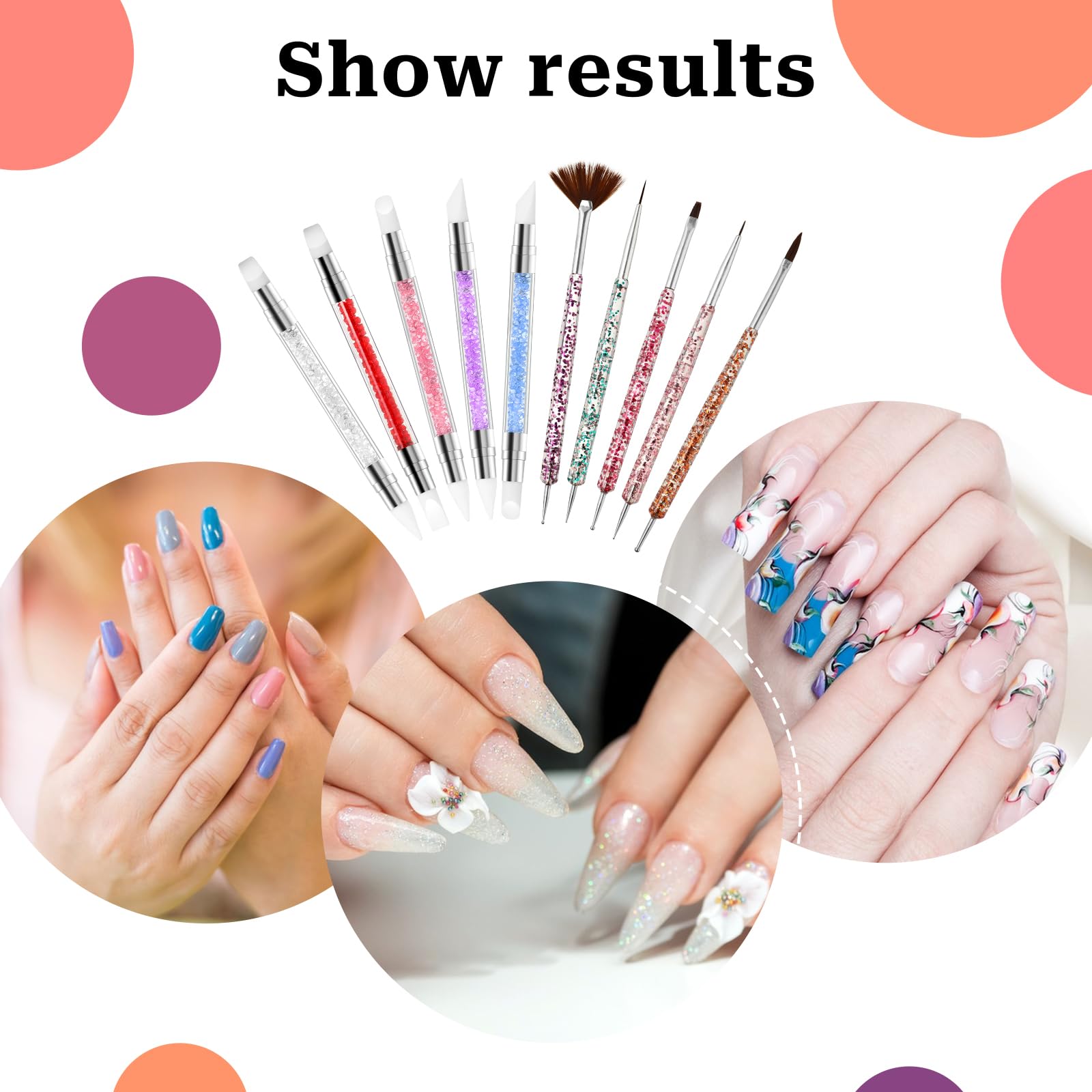 10 Pcs Dual-Tipped Silicone Nail Art Brushes Set - Professional Acrylic Nail Sculpting Pens for DIY Painting, Shaping & Carving | Perfect for Salon, Home Manicure & Nail Art Designs