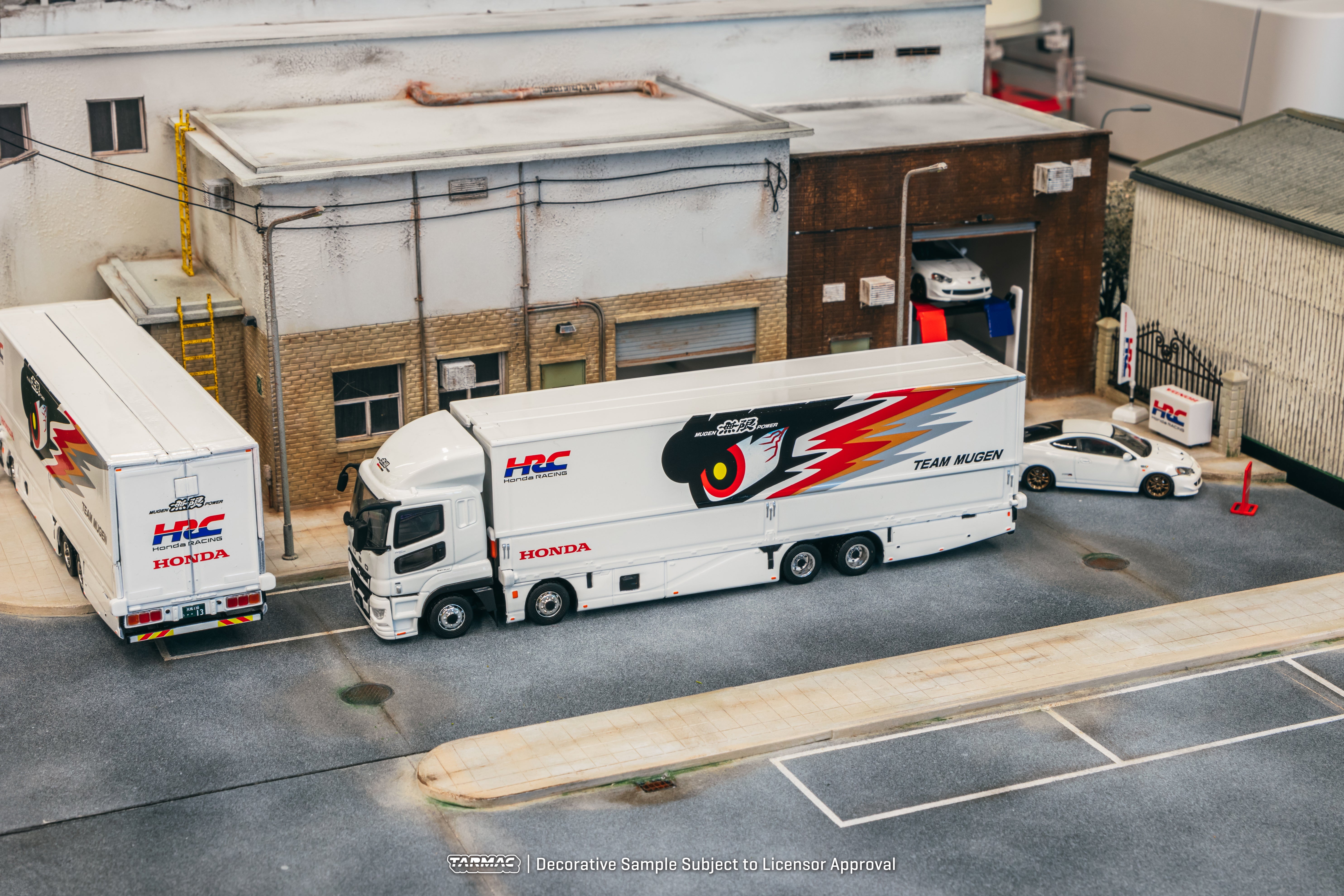 Tarmac Works 1/64 Scale Mitsubishi Fuso Super Great TEAM MUGEN Diecast Model Truck - Collectible Miniature for Display & Racing Scenes