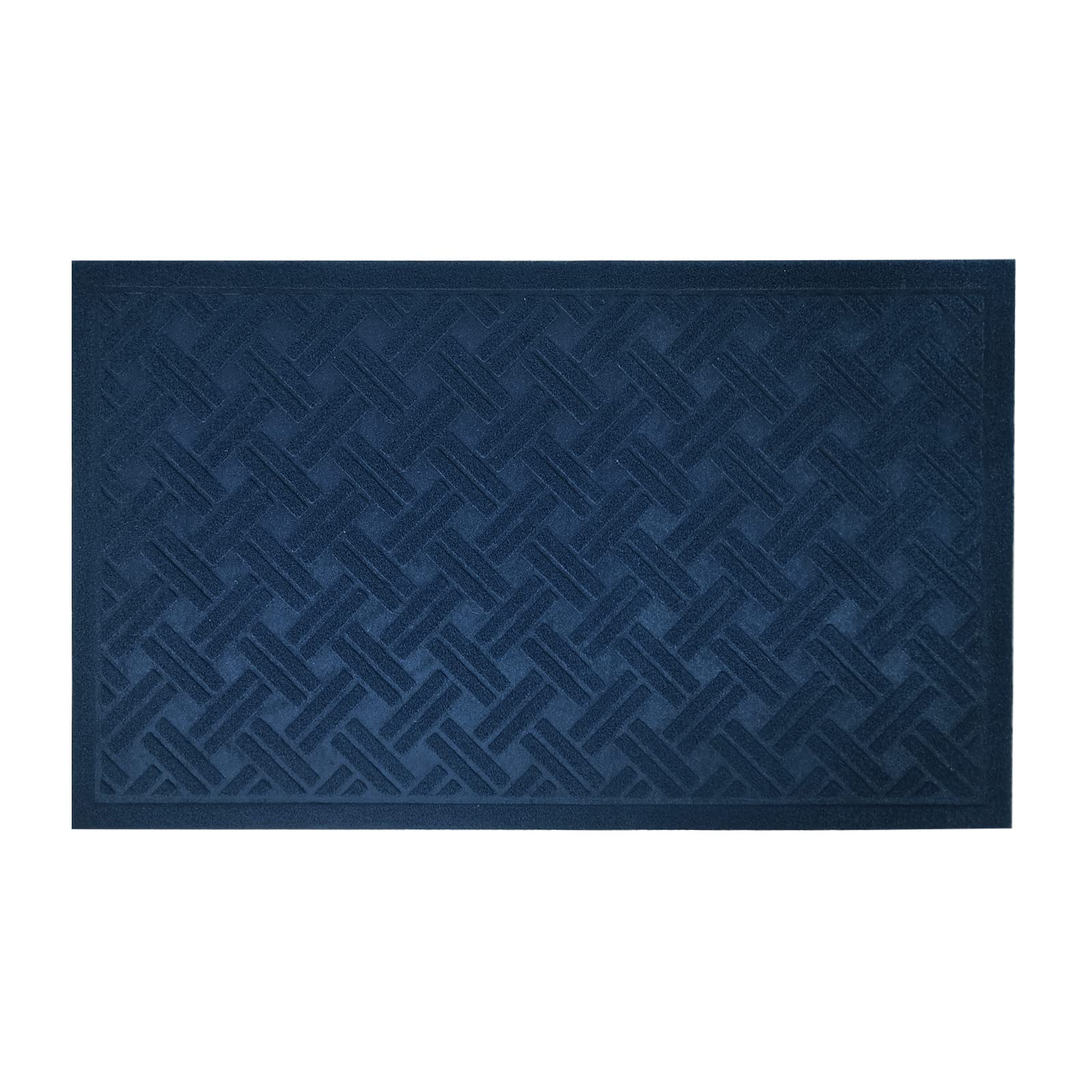 Waterproof Front Door Mat Outdoor - Non-Slip Entrance Rug with Cross Hatch Design for Shoes, Dirt and Mud Trapping - Washable Low Profile Doormat for Patio, Porch & Garage (Dark Blue) - Perfect for High Traffic Areas & All Weather Conditions