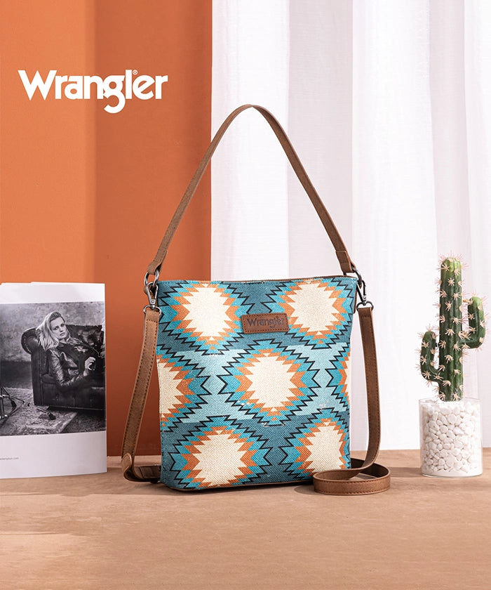 Wrangler Dual-Sided Print Canvas Shoulder Bag for Men & Women - Stylish Crossbody Purse for Travel, Work, and Everyday Use