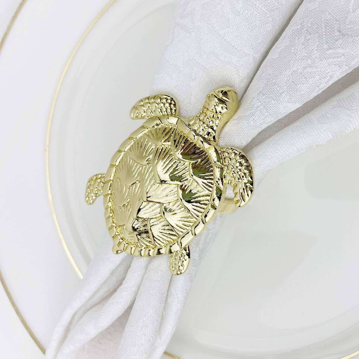 6-Piece Gold Turtle Napkin Rings Set - Elegant Animal-Themed Table Decor for Spring/Summer Weddings, Housewarming Parties & Coastal-Themed Holidays | Perfect for Beach Weddings, Ocean-Inspired Dinner Parties & Nautical Home Decor