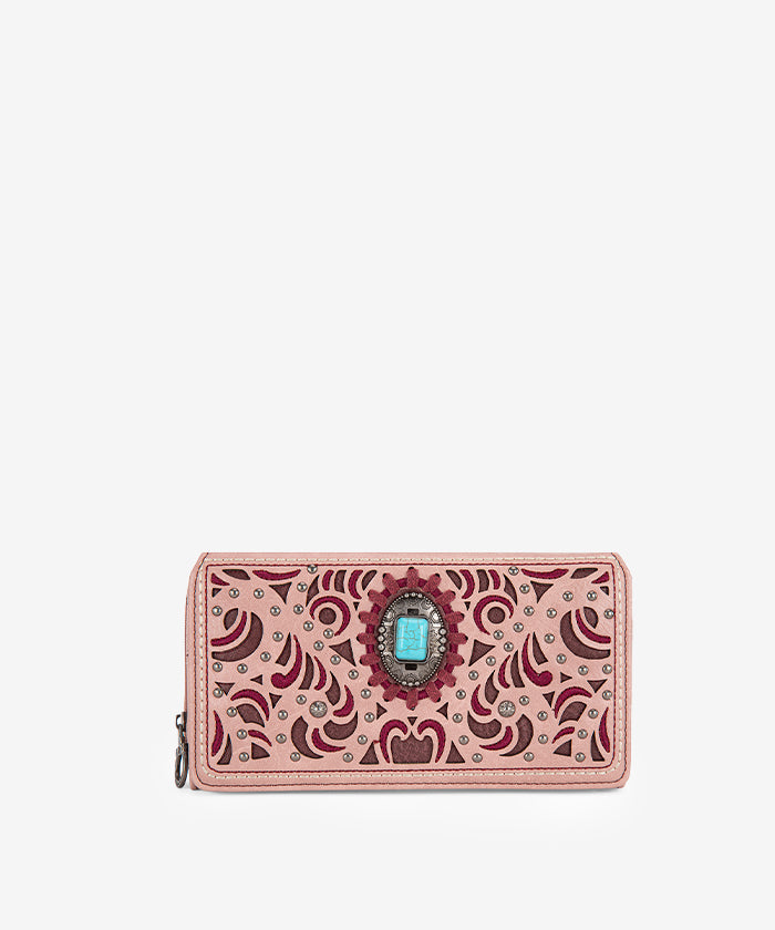 Montana West Cut Out Embroidered Concho Wallet for Women - Western Style Leather Bifold Wallet with ID Window - Perfect for Cowgirl Fashion, Rodeo Events and Everyday Use