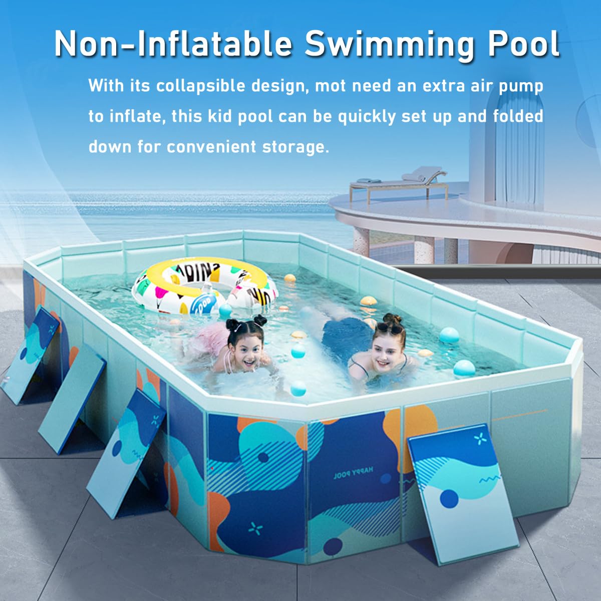 Foldable Swimming Pool for Kids & Adults - Non-Inflatable Hard Plastic Shell Portable Pool - Outdoor Backyard Water Play for Children & Pets - 116