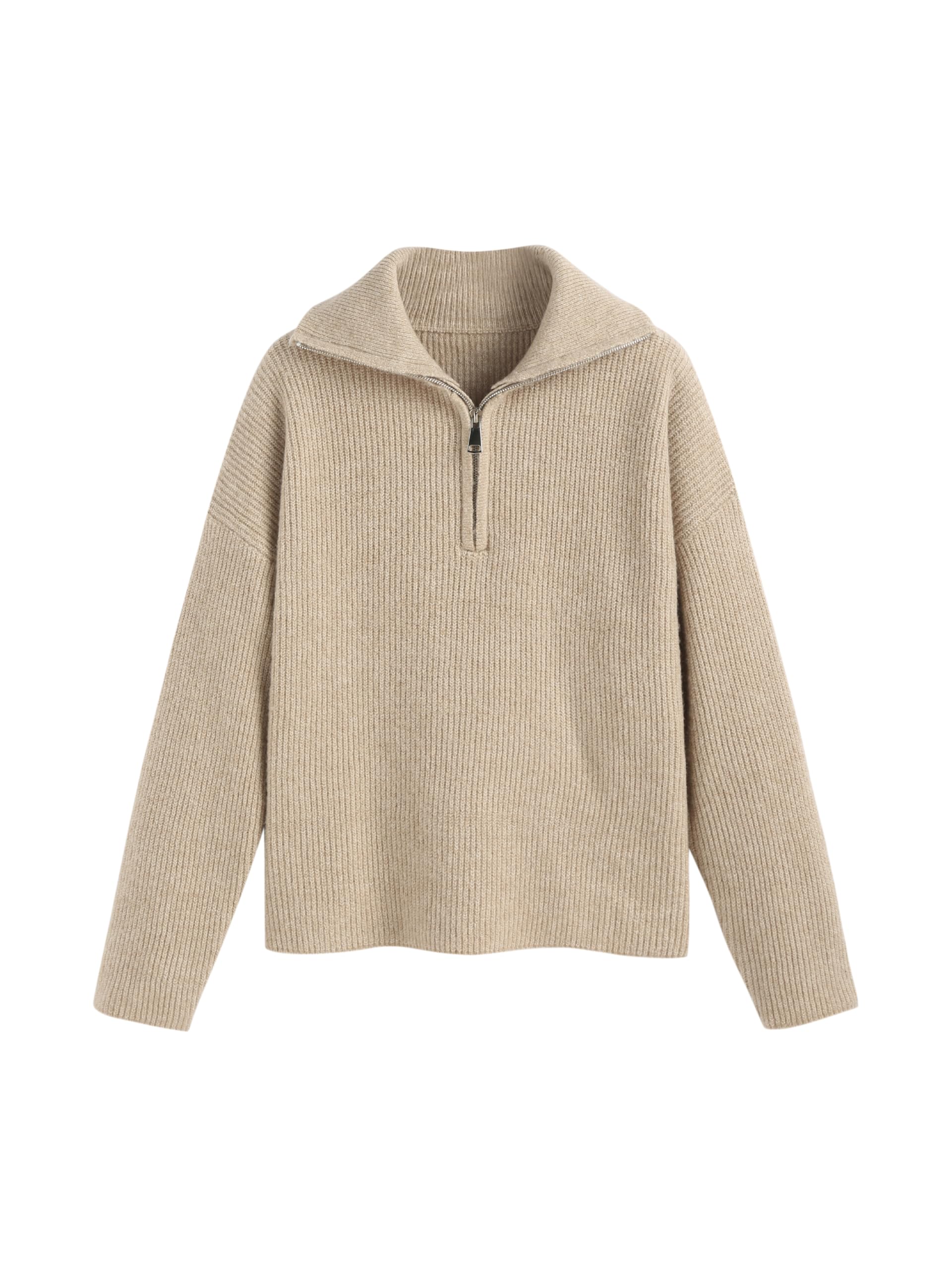 Trendy Women's CIDER Quarter Zip Pullover Sweater - V Neck Long Sleeve Chunky Knit Fall Sweater for Casual Wear & Outdoor Activities