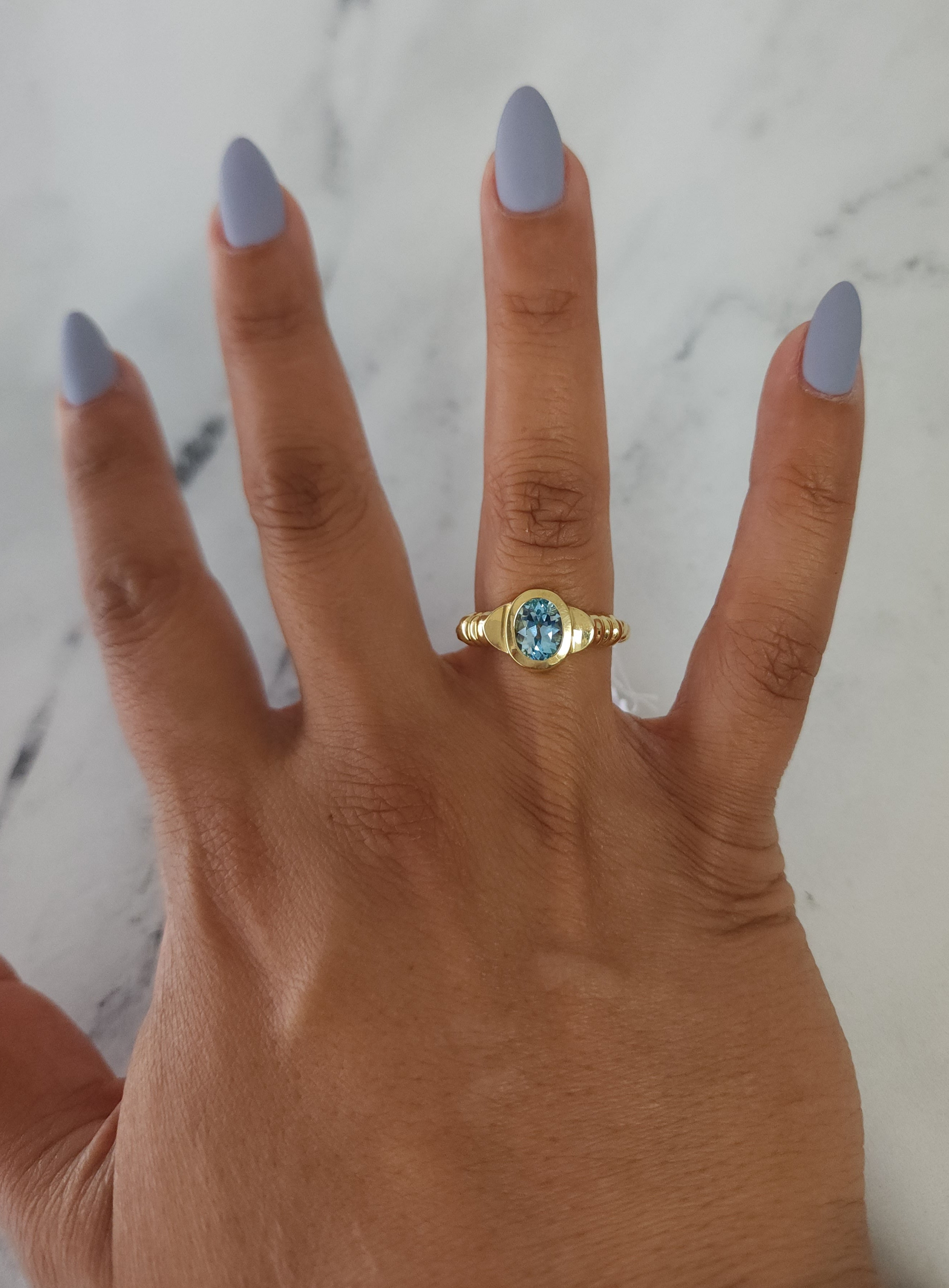 14K Yellow Gold Oval Blue Topaz Solitaire Ring for Women - Elegant Engagement, Wedding, Anniversary & Gift Jewelry