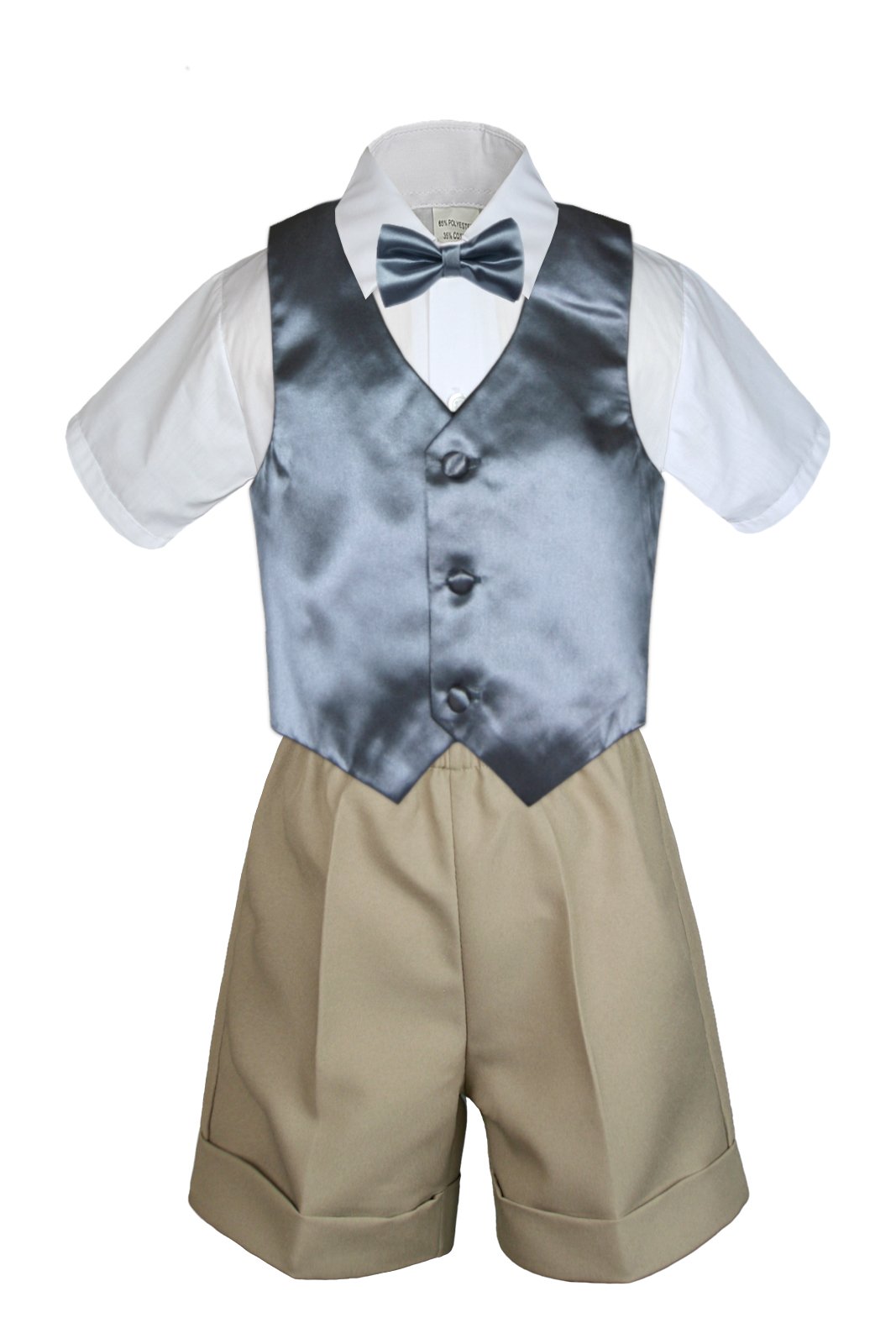 6-Piece Baby Boy Formal Shorts Suit Set with Vest & Bow Tie - Khaki Toddler Outfit (Sizes S-4T) | Perfect for Weddings, Parties & Special Occasions