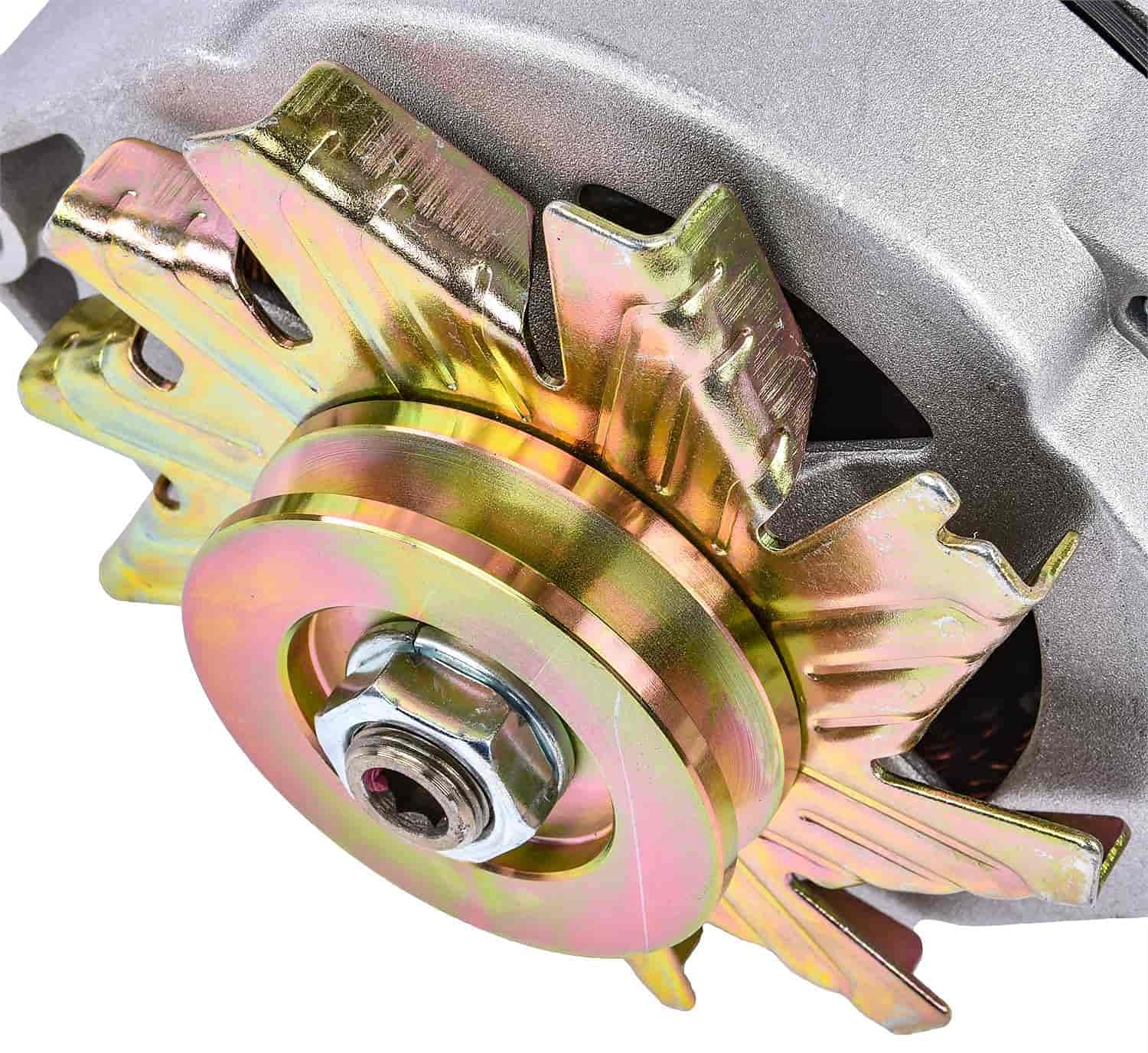 JEGS 1-Wire GM Alternator 140 Amp High Output - USA Made Natural Finish - Single Groove V-Belt Pulley with Turbo Fan - Internal Regulator 12 Volt GM 10si - Perfect for Classic Car Restoration & Performance Upgrades