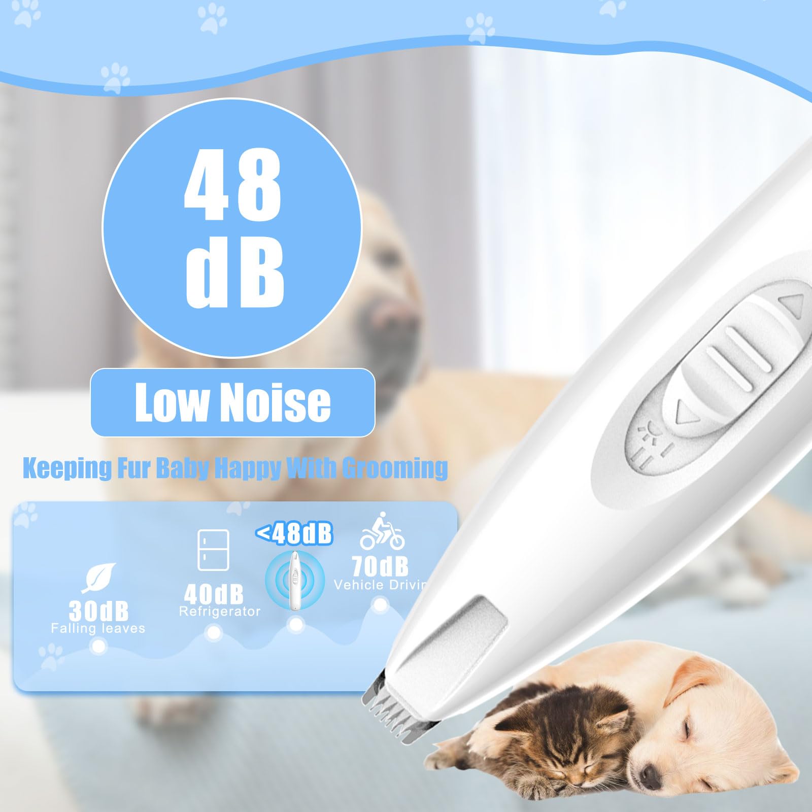 KIKETECH LED Dog Paw Trimmer - Cordless Low Noise Pet Grooming Clippers, Rechargeable Small Area Shaver for Dogs & Cats (Snow White) - Perfect for At-Home Pet Grooming & Paw Care