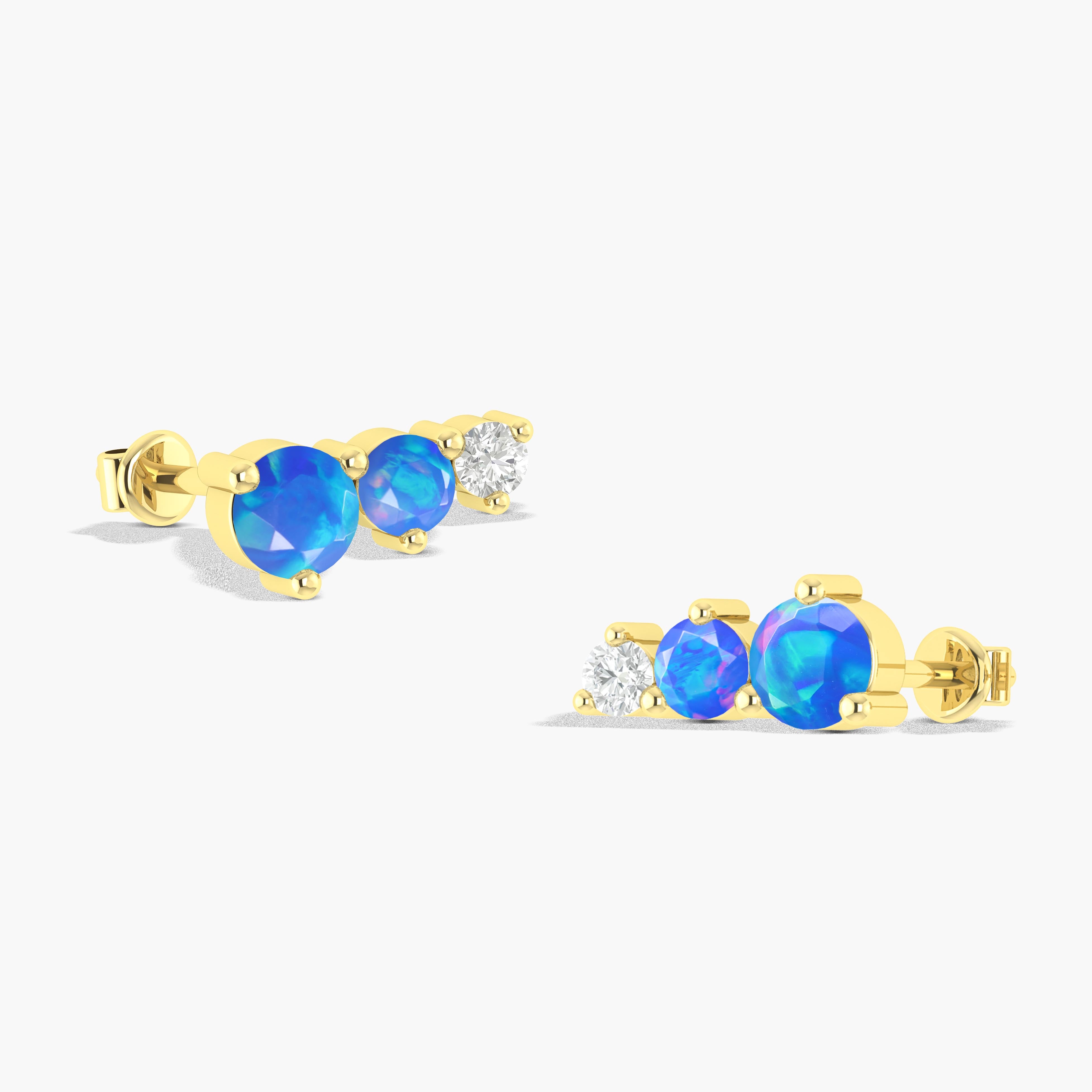 Blue Opal Stud Earrings for Women - 3-Piece Round Gemstone Jewelry Set for Everyday Wear & Special Occasions