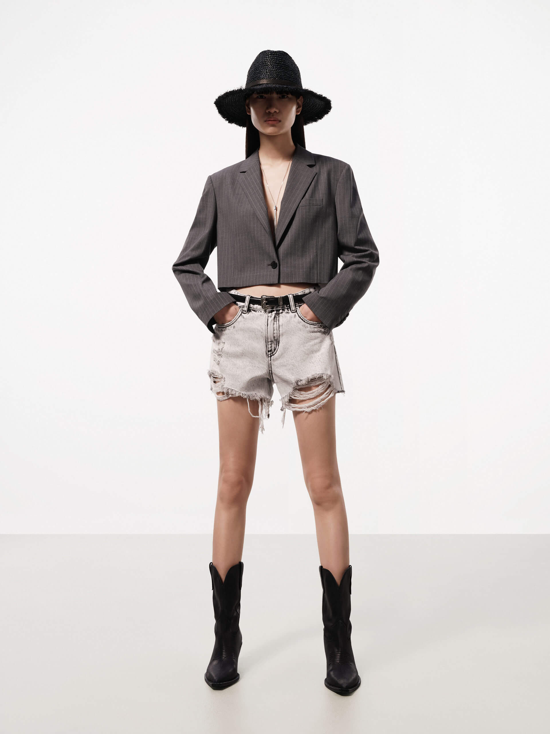 Women's Cropped Wool Blend Blazer Jacket - Slim Fit Business Casual Blazer for Office, Work & Formal Events