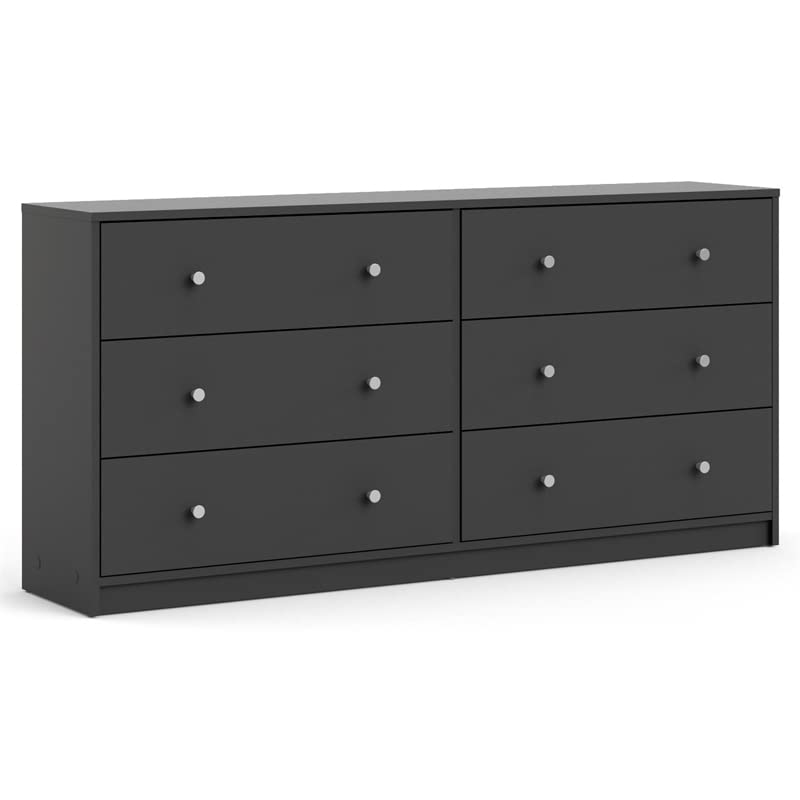 Tvilum Portland 6-Drawer Double Dresser in Grey - Modern Bedroom Storage Solution for Clothes, Linens & Accessories