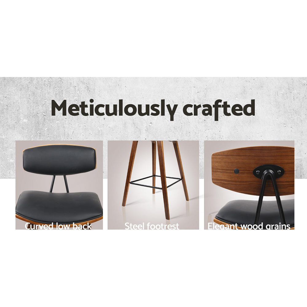 2 Bar Stools with Leather Padded Seat and Backrest - Comfortable Counter Height Stools for Kitchen Island, Breakfast Bar & Home Bar