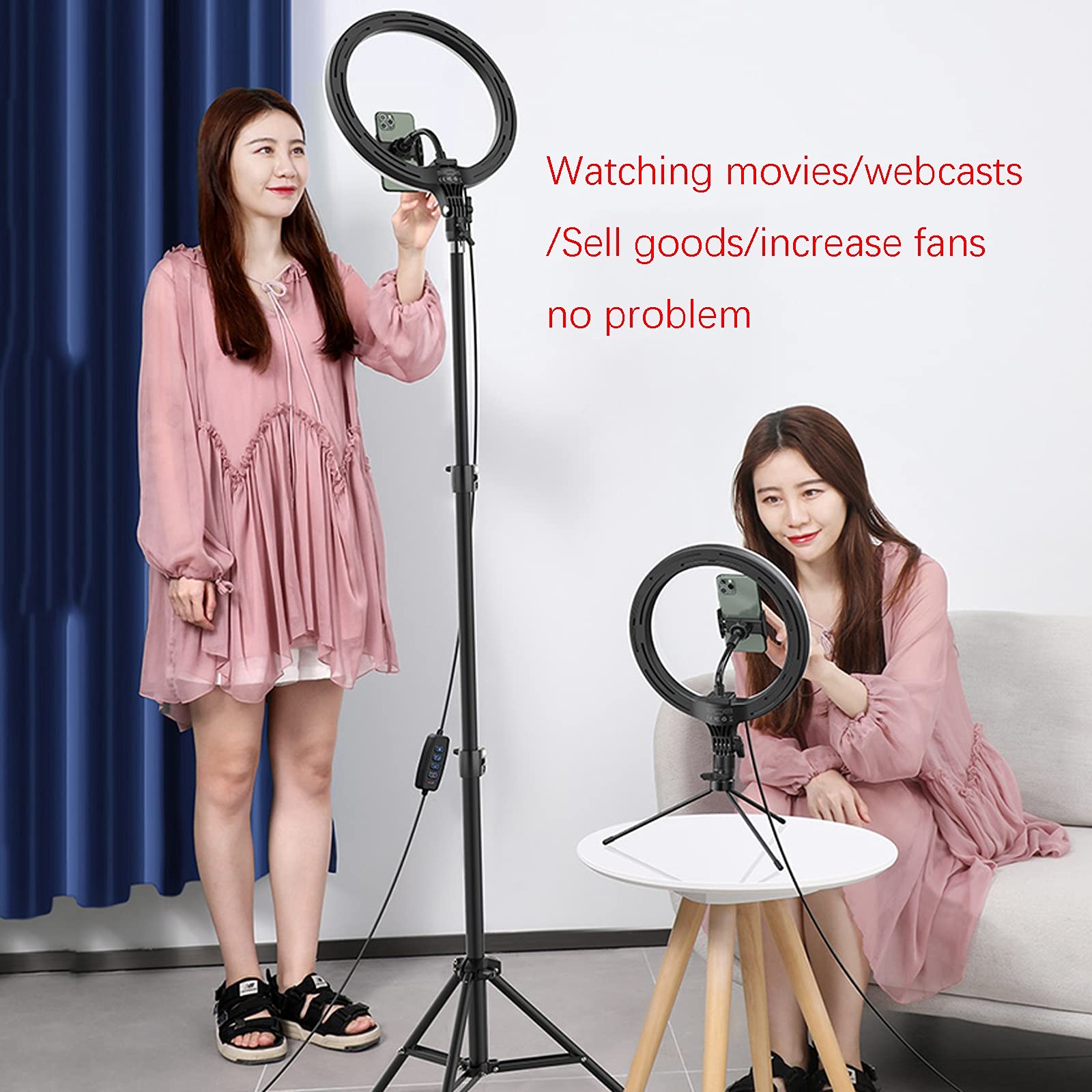 FURUIWUFENG 12-inch Adjustable Phone Stand with Ring Light & Tripod - Dimmable LED Selfie Light for Makeup, TikTok Live Streaming, YouTube Videos (Black) - Perfect for Content Creators, Vloggers & Beauty Enthusiasts
