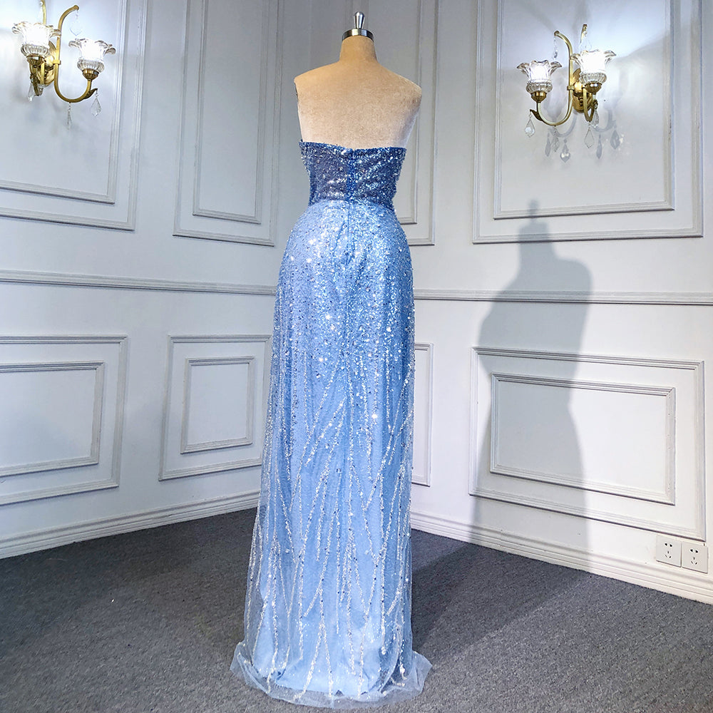 Elegant Blue Mermaid Evening Gown with Beaded Detachable Skirt - Backless Formal Dress for Women 2025 | Perfect for Prom, Gala, Wedding & Special Occasions